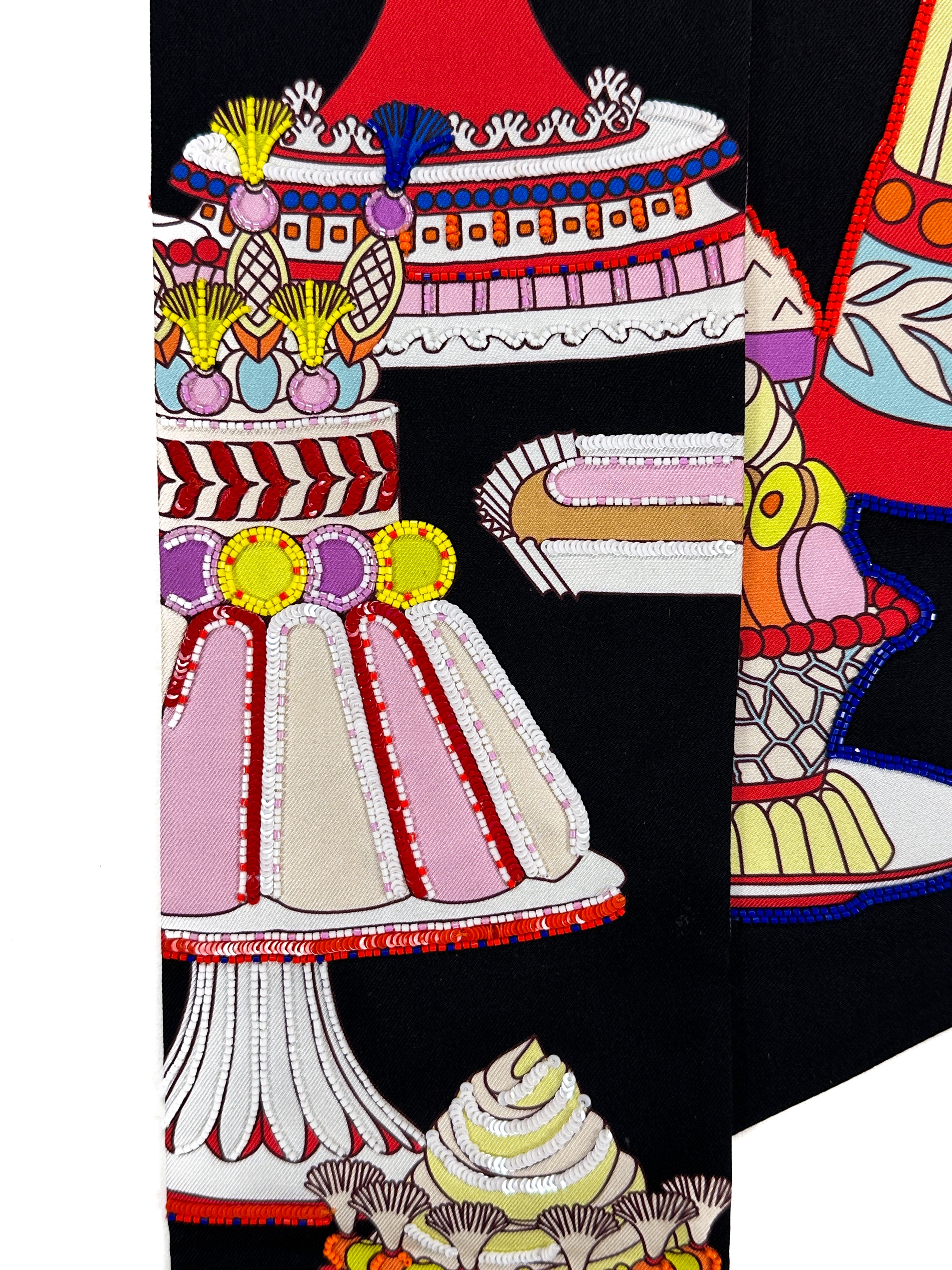 Hermès *Exceptional* La Pâtisserie Française Shiny Beaded Maxi Twilly Slim