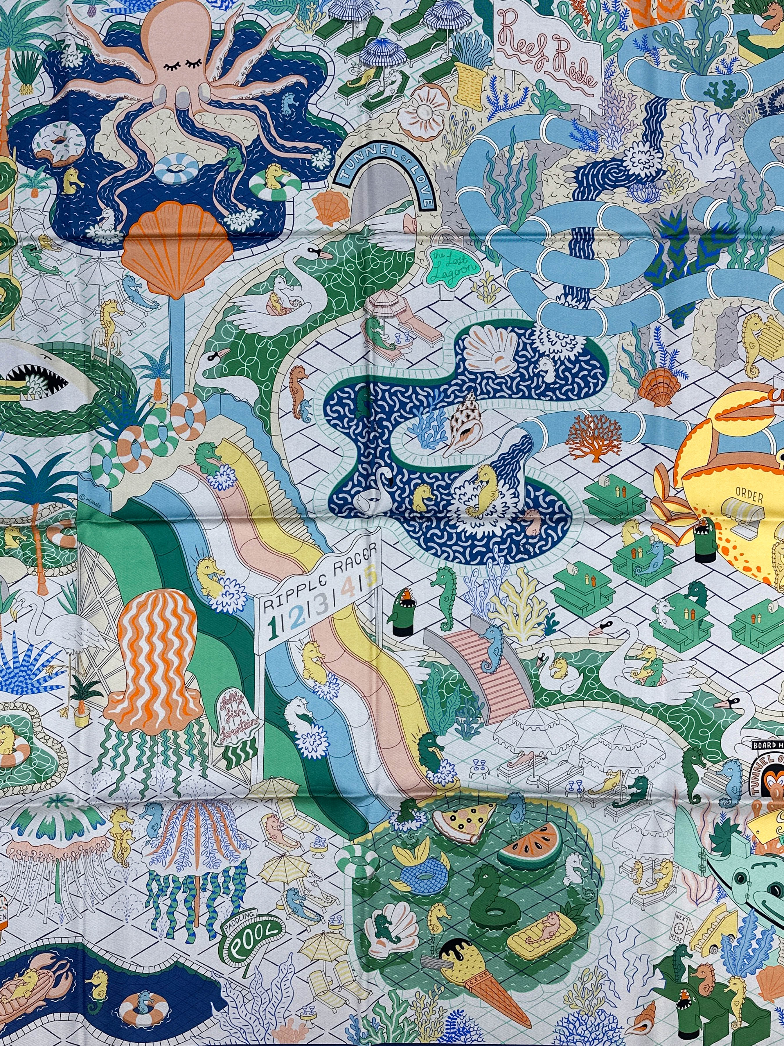 Hermès Splash Park シルクスカーフ 90cm Hermès Splash Park Double Face 90