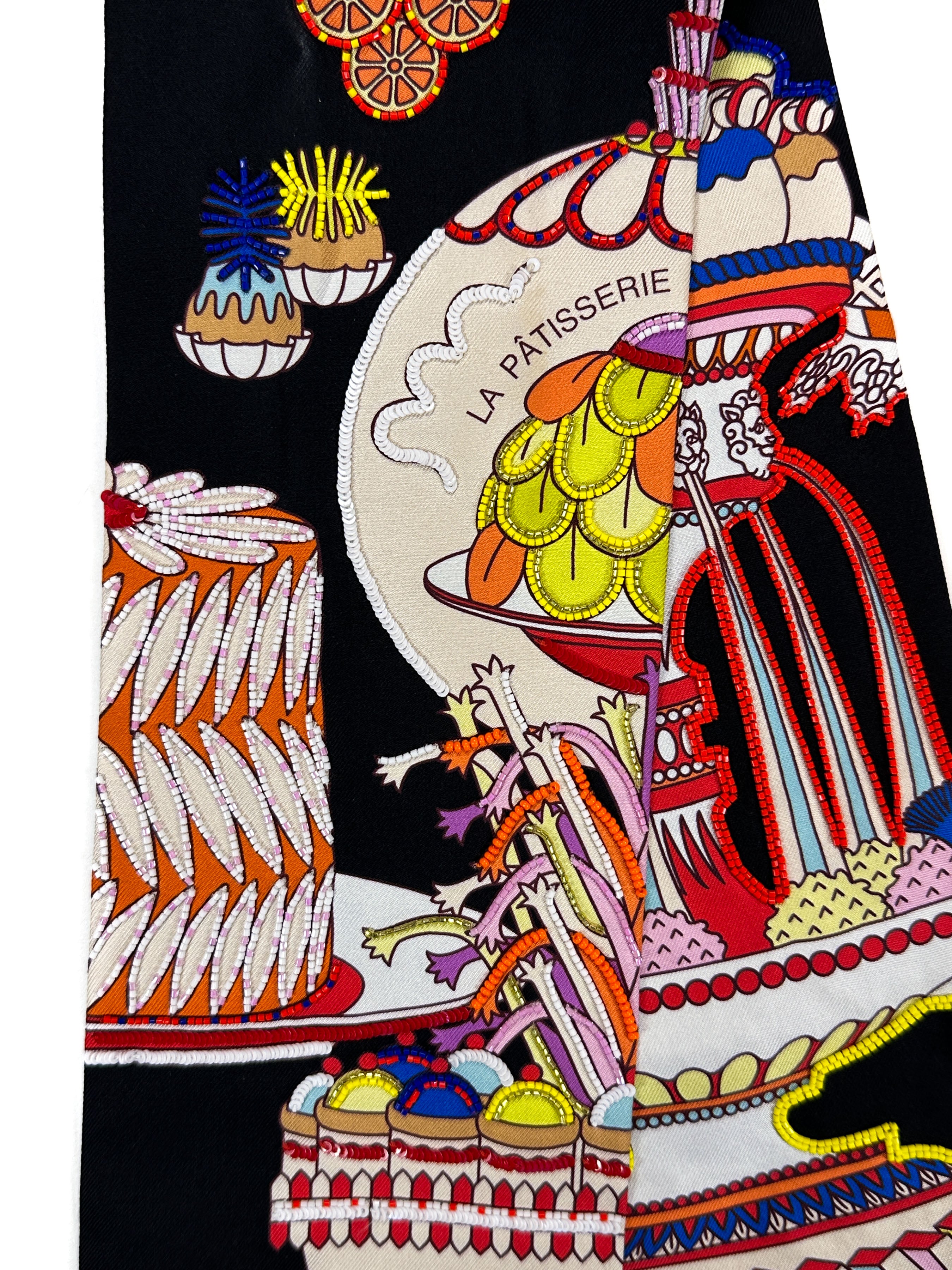 Hermès *Exceptional* La Pâtisserie Française Shiny Beaded Maxi Twilly Slim