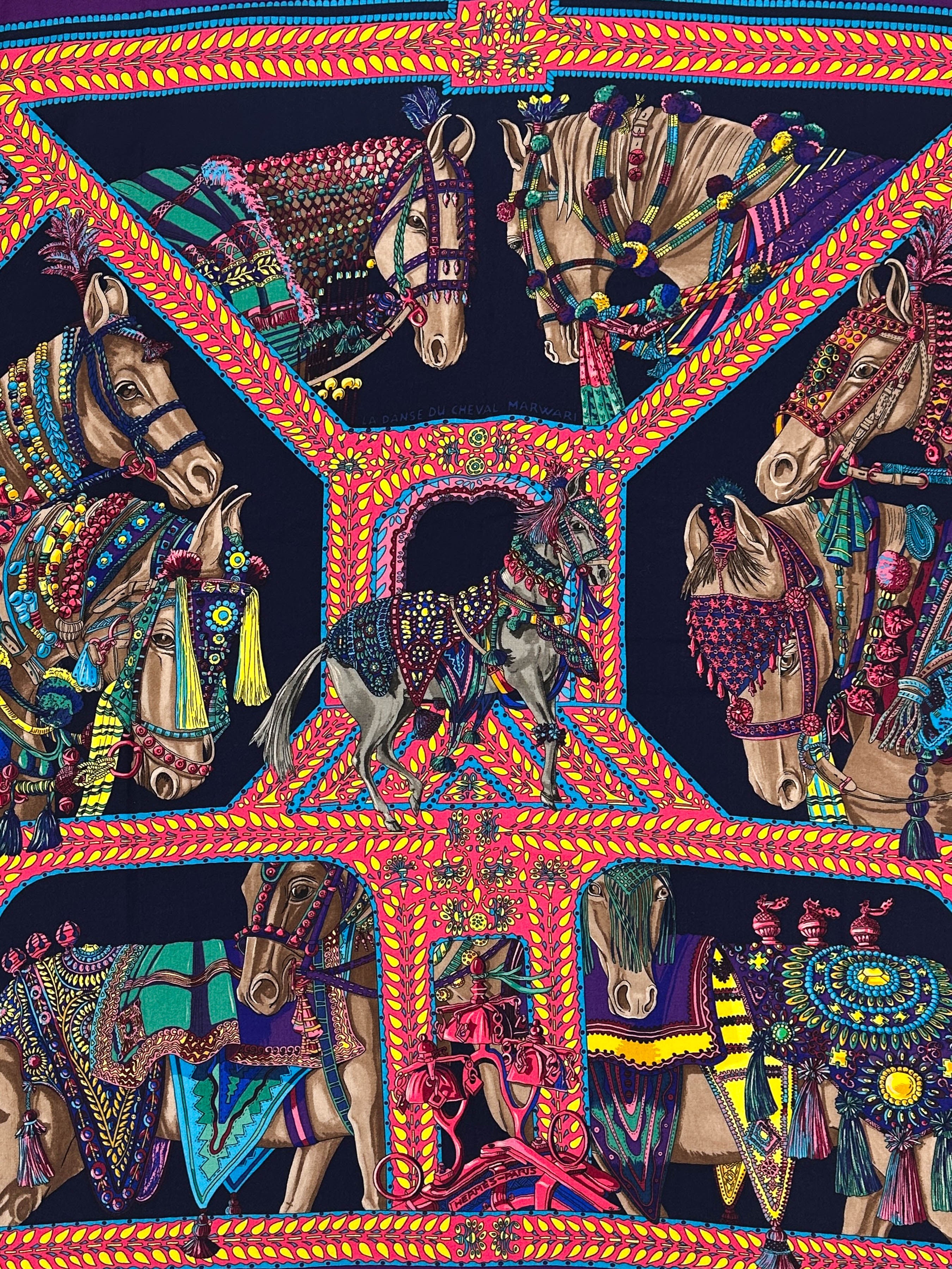 Hermès La Danse du Cheval Marwari Cashmere Silk 140