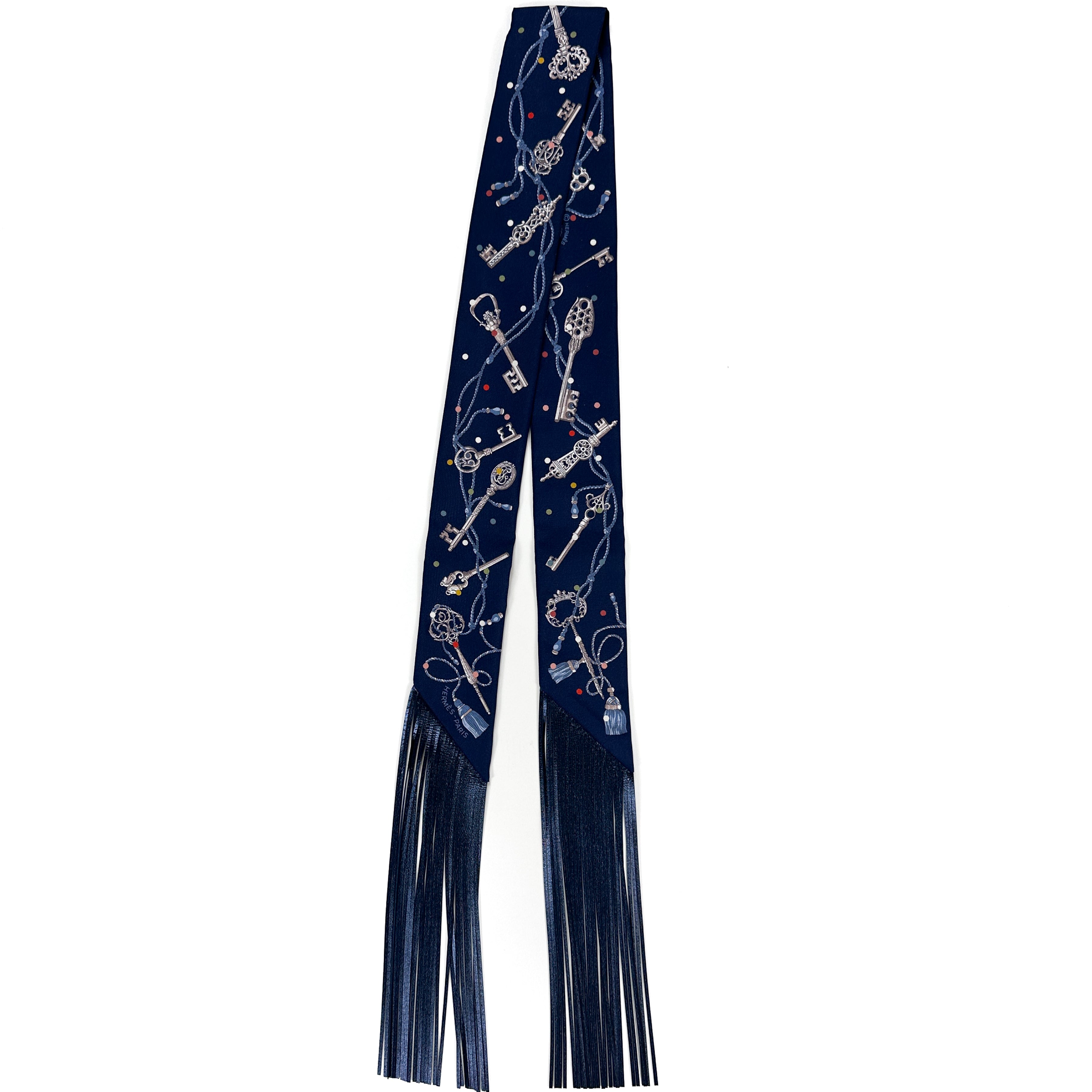 Hermès Les Cles au Pois Metallic Fringe Twilly