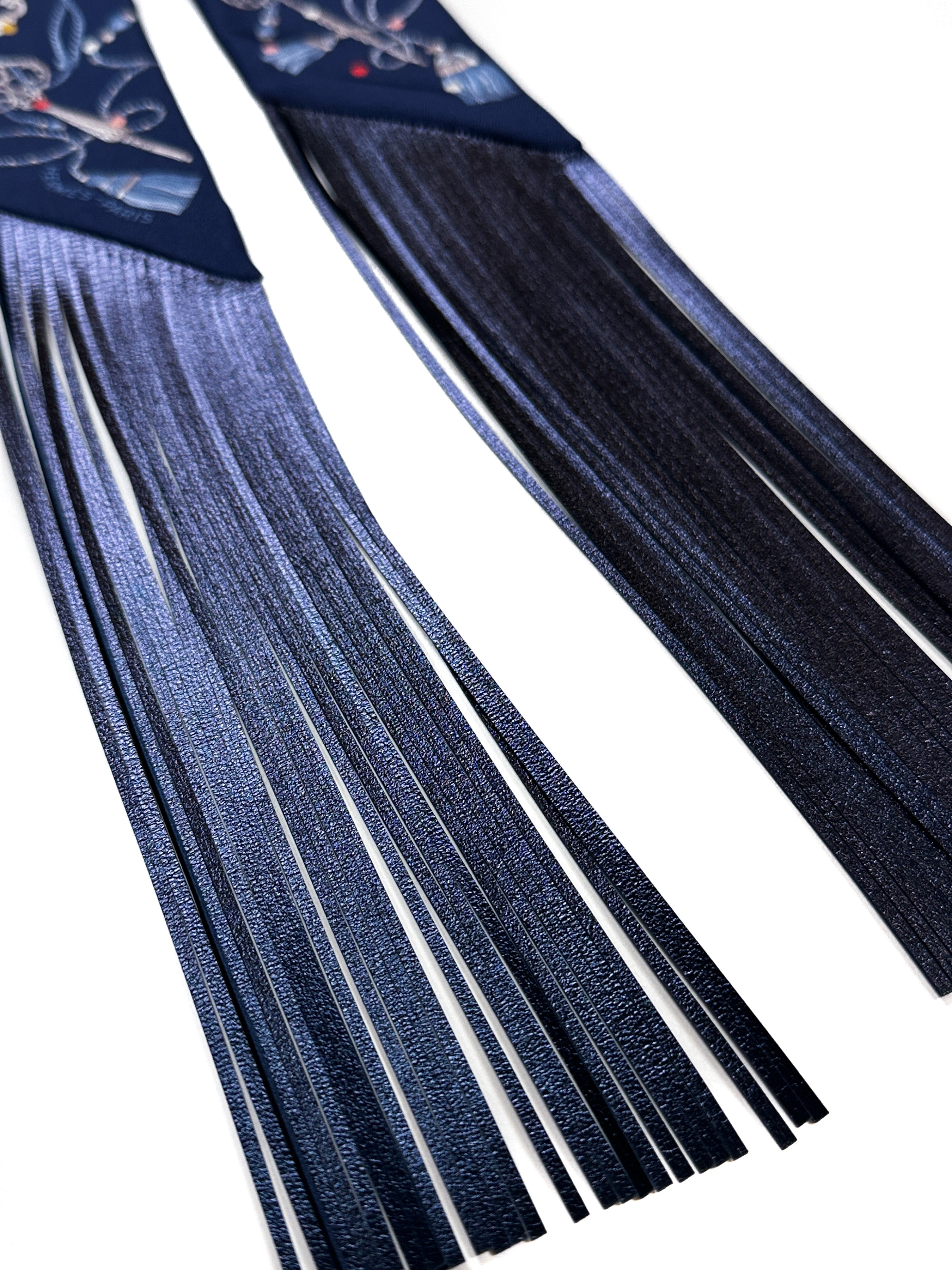 Hermès Les Cles au Pois Metallic Fringe Twilly