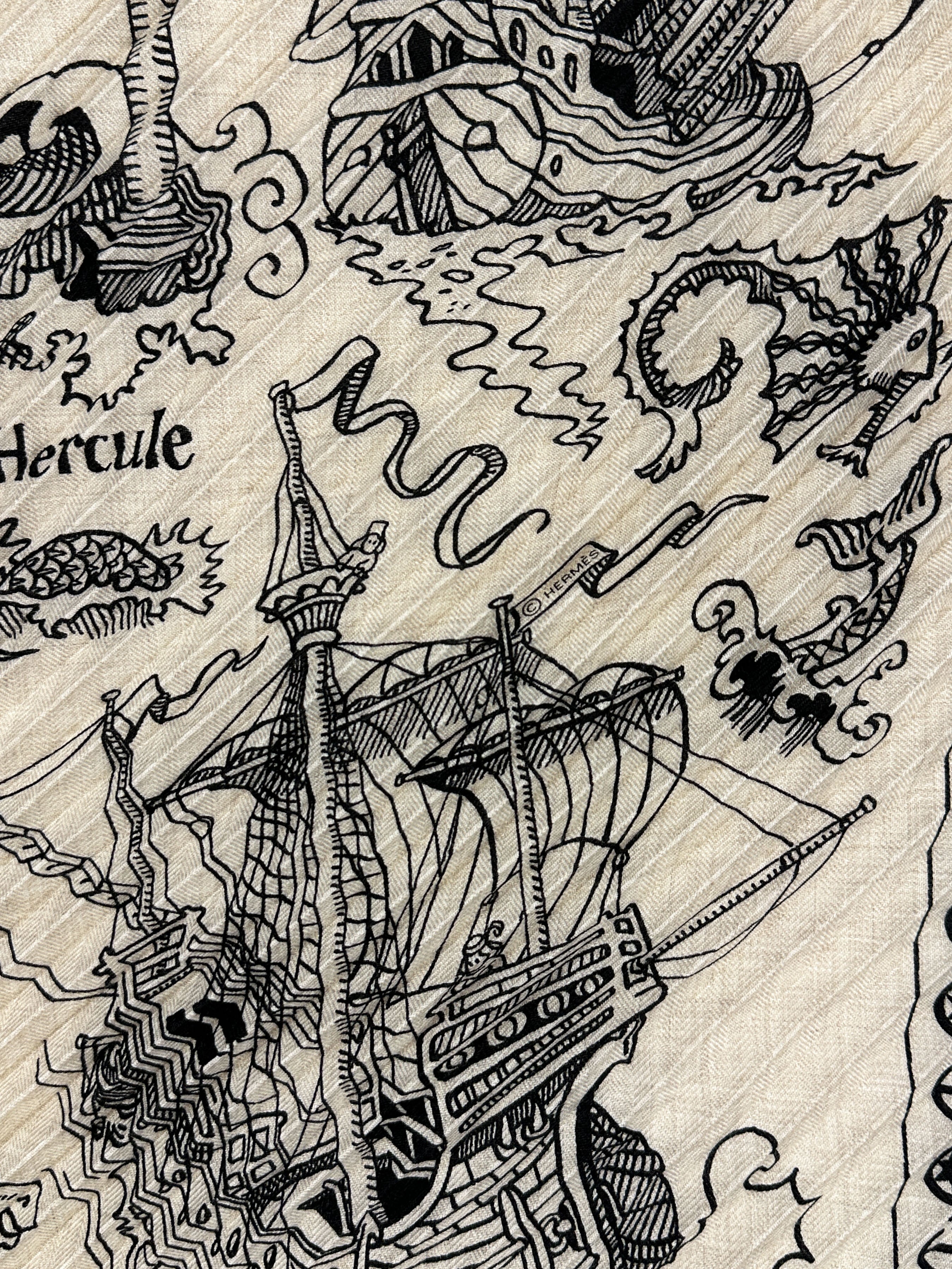 Hermès Tatouages Marins Bandana Cashmere Silk Plissé 140