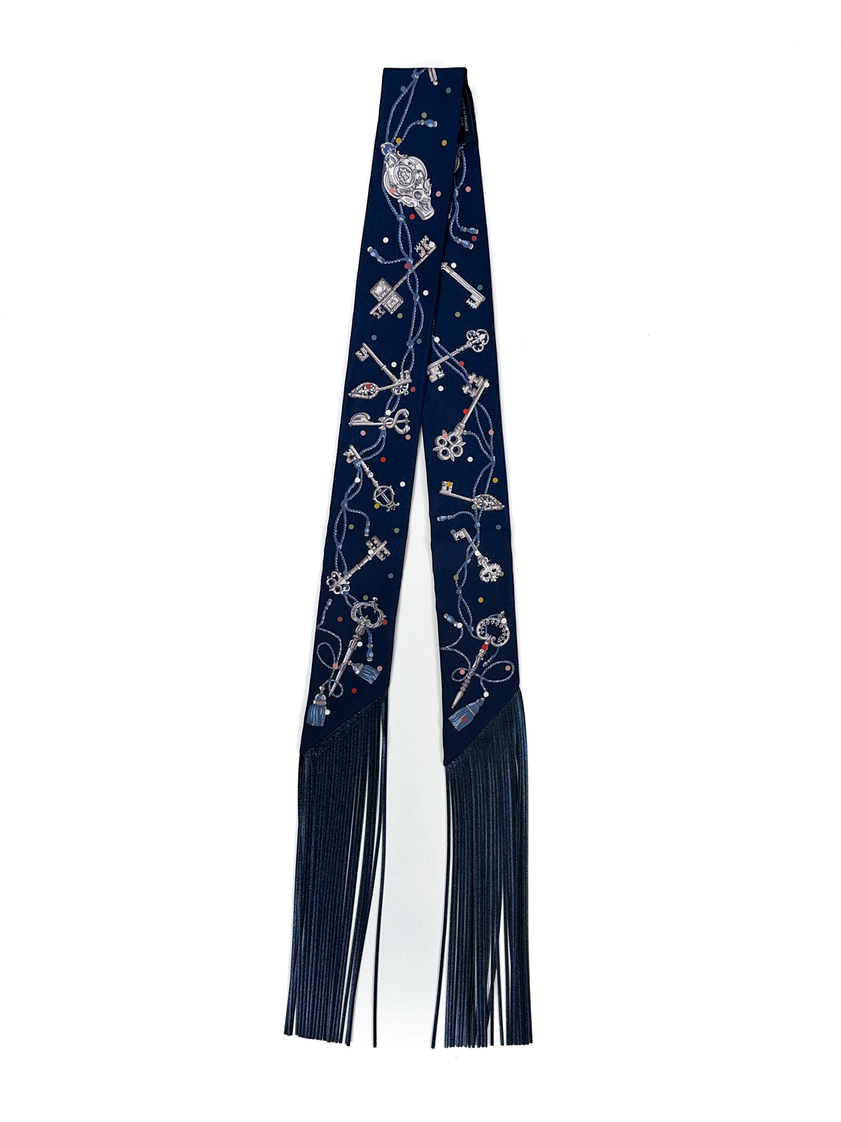 Hermès Les Cles au Pois Metallic Fringe Twilly