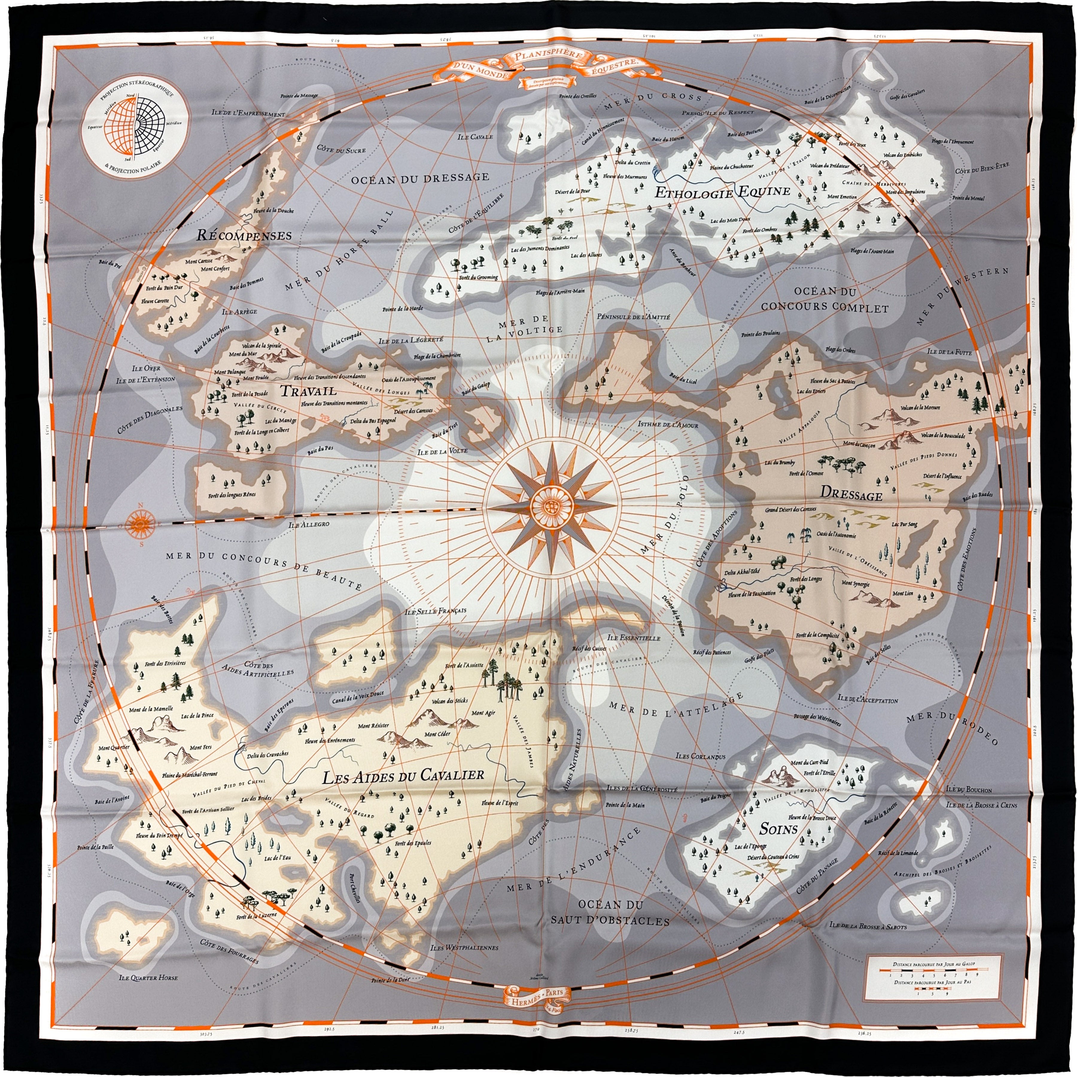 Hermès Planisphere d'un Monde Equestre Silk 140
