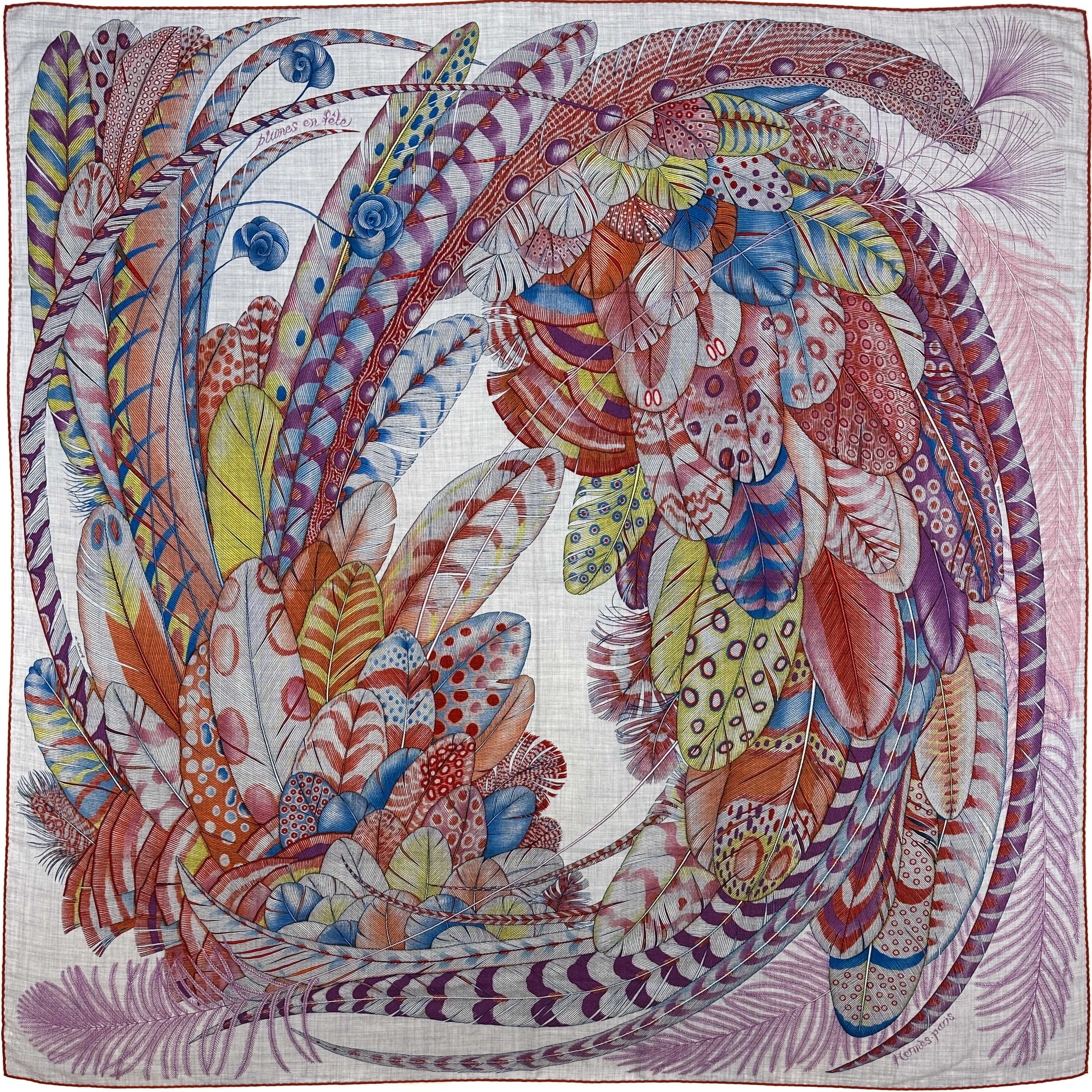 Hermès Plumes en Fete Cashmere Silk 140