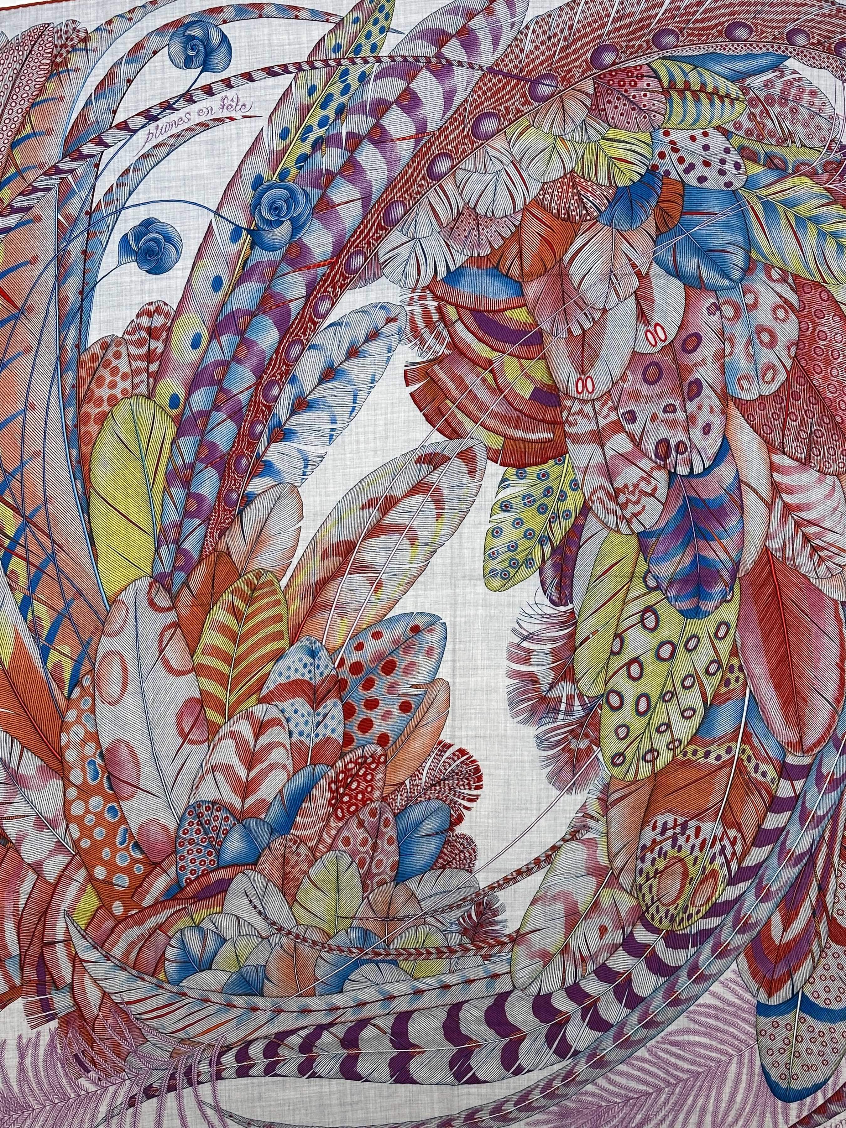 Hermès Plumes en Fete Cashmere Silk 140
