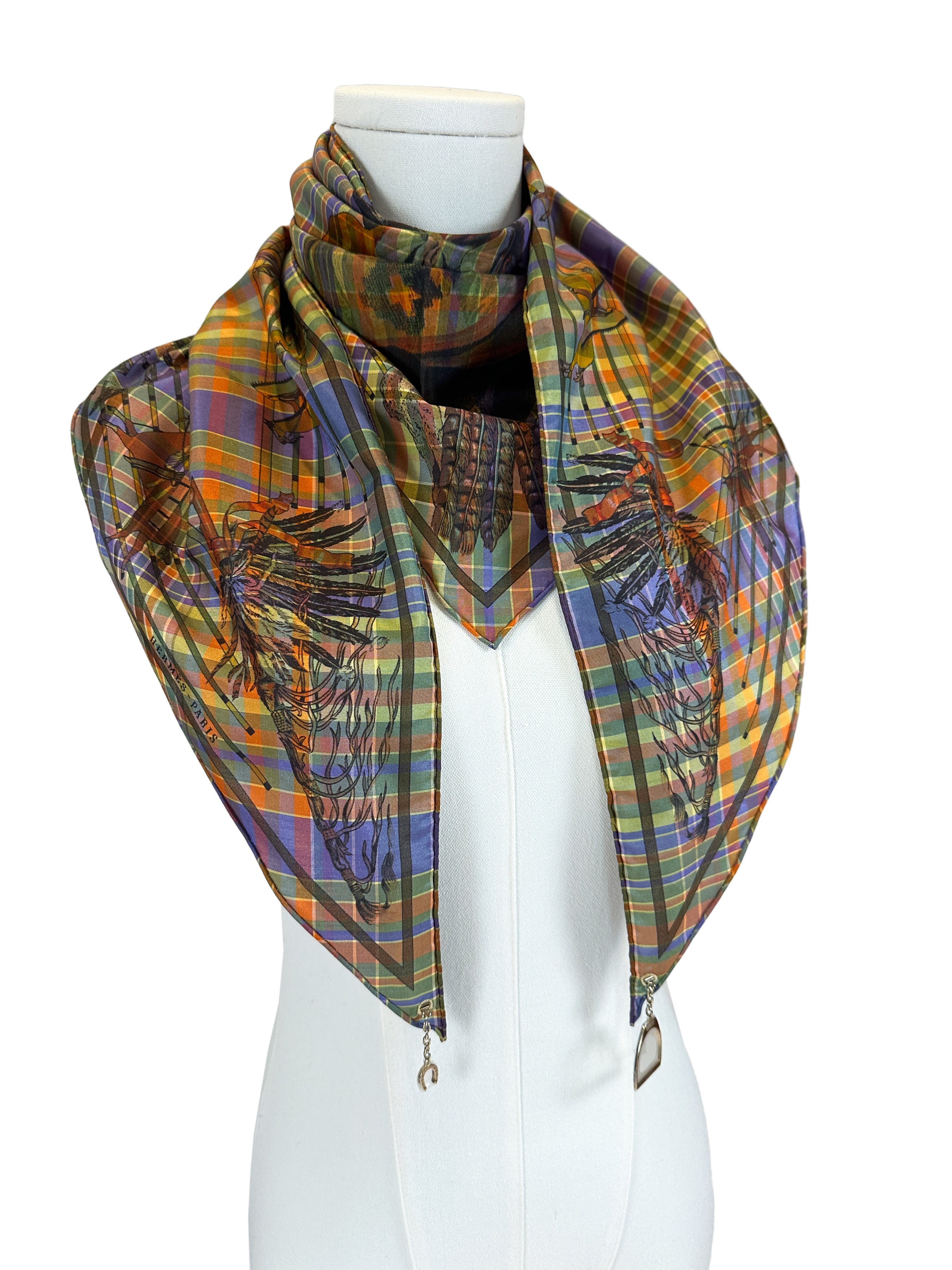 Hermès Pani La Shar Pawnee Pointe Madras Silk Taffeta Charm Triangle