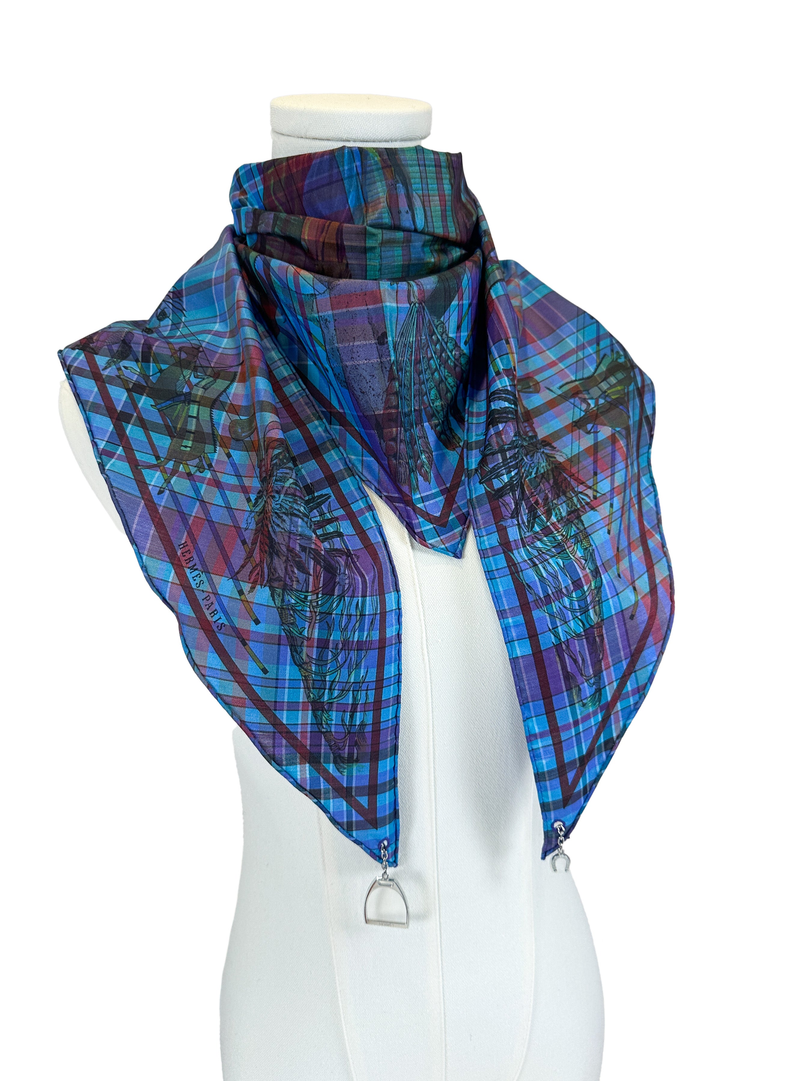 Hermès Pani La Shar Pawnee Pointe Madras Silk Taffeta Charm Triangle