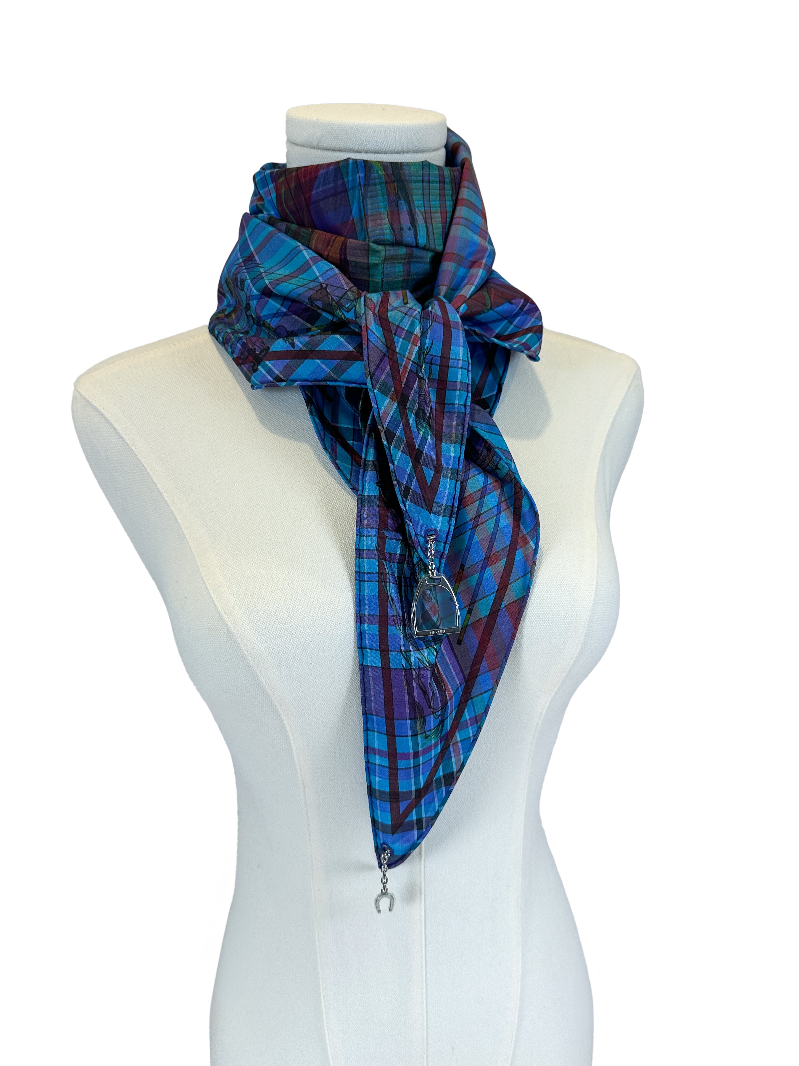 Hermès Pani La Shar Pawnee Pointe Madras Silk Taffeta Charm Triangle