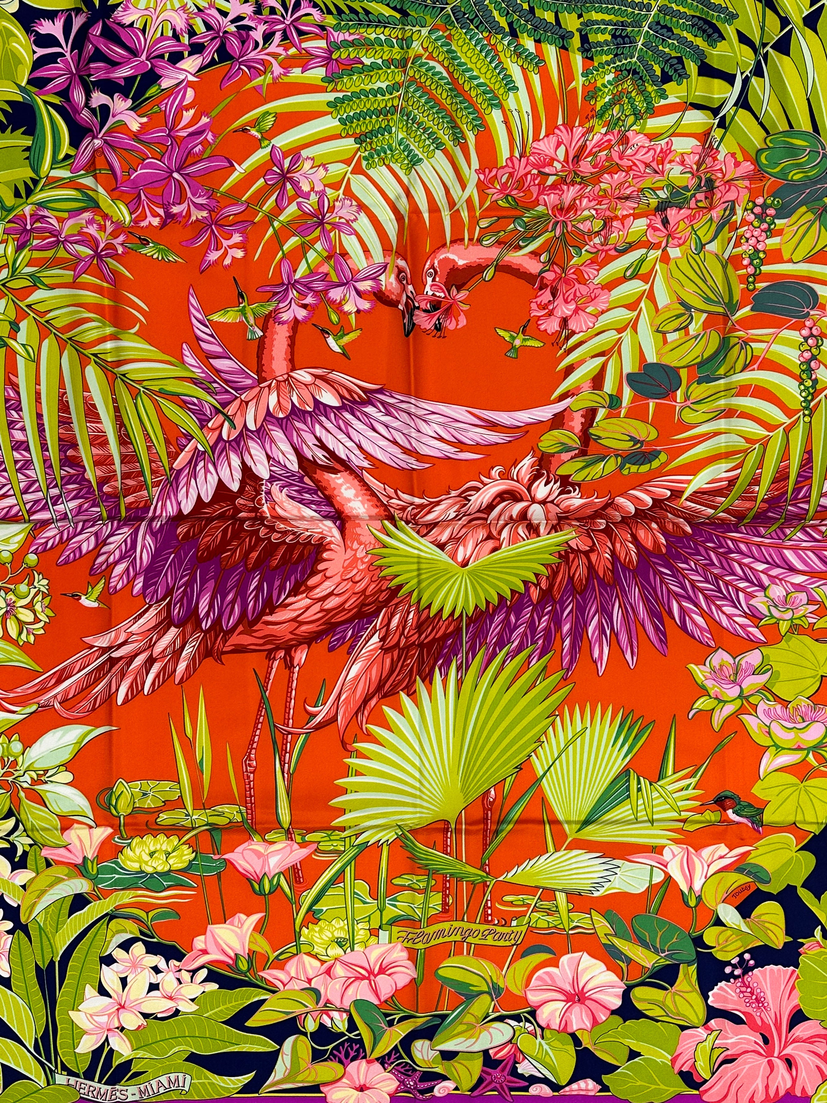 HERMES カレ90 スカーフ FLAMINGO PARTY Hermès Limited Edition Miami Design District Flamingo Party 90