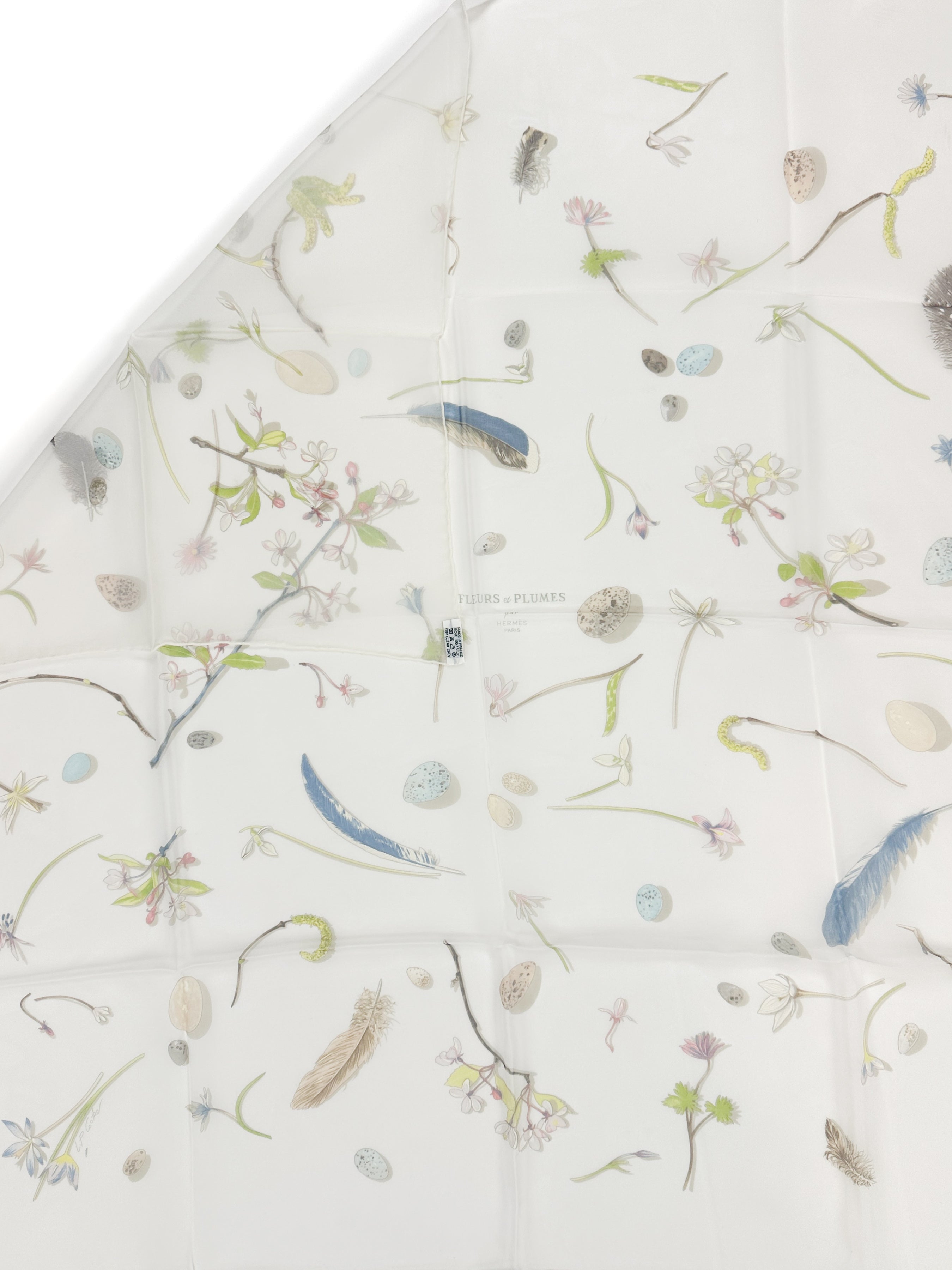 Hermès Fleurs et Plumes Mousseline 90