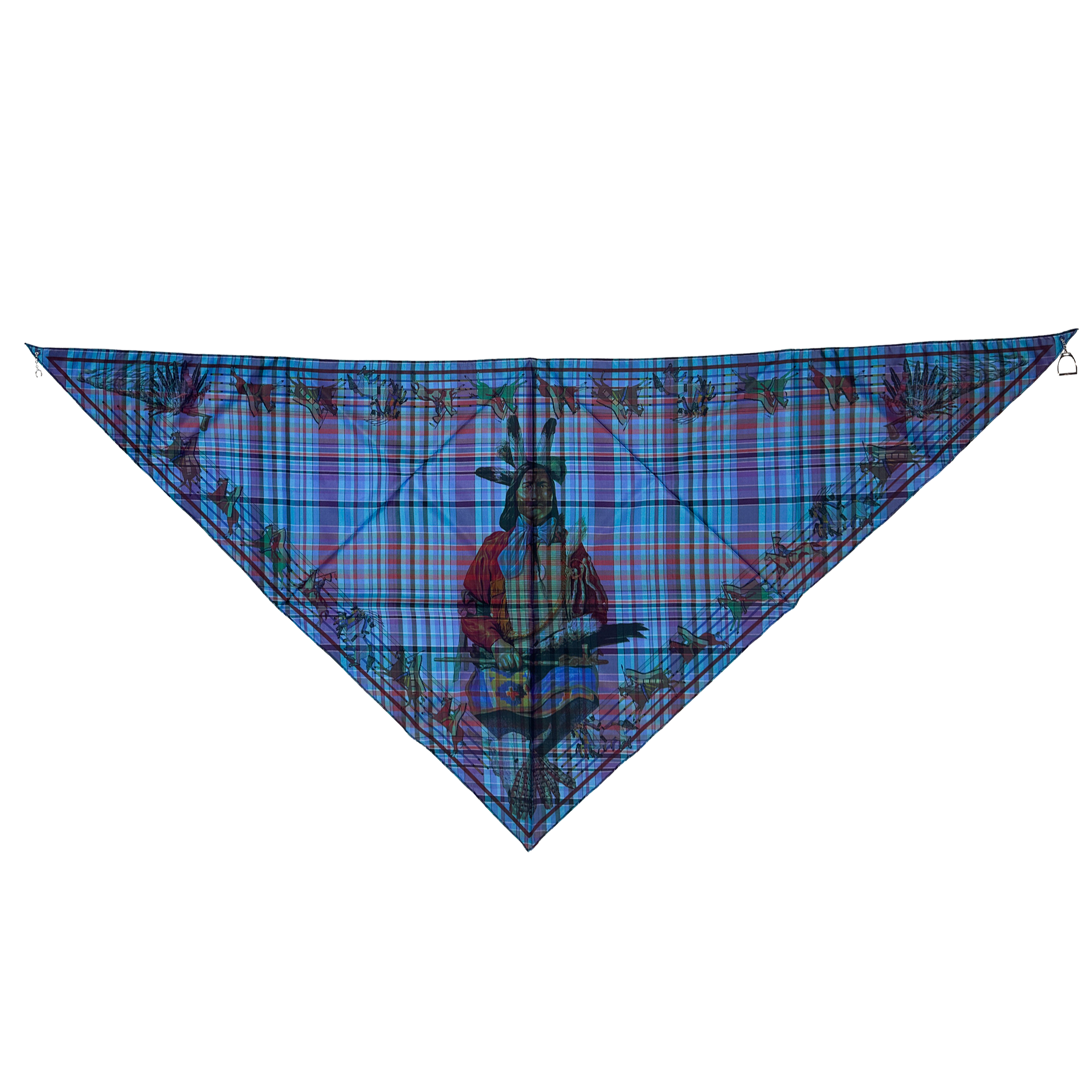 Hermès Pani La Shar Pawnee Pointe Madras Silk Taffeta Charm Triangle