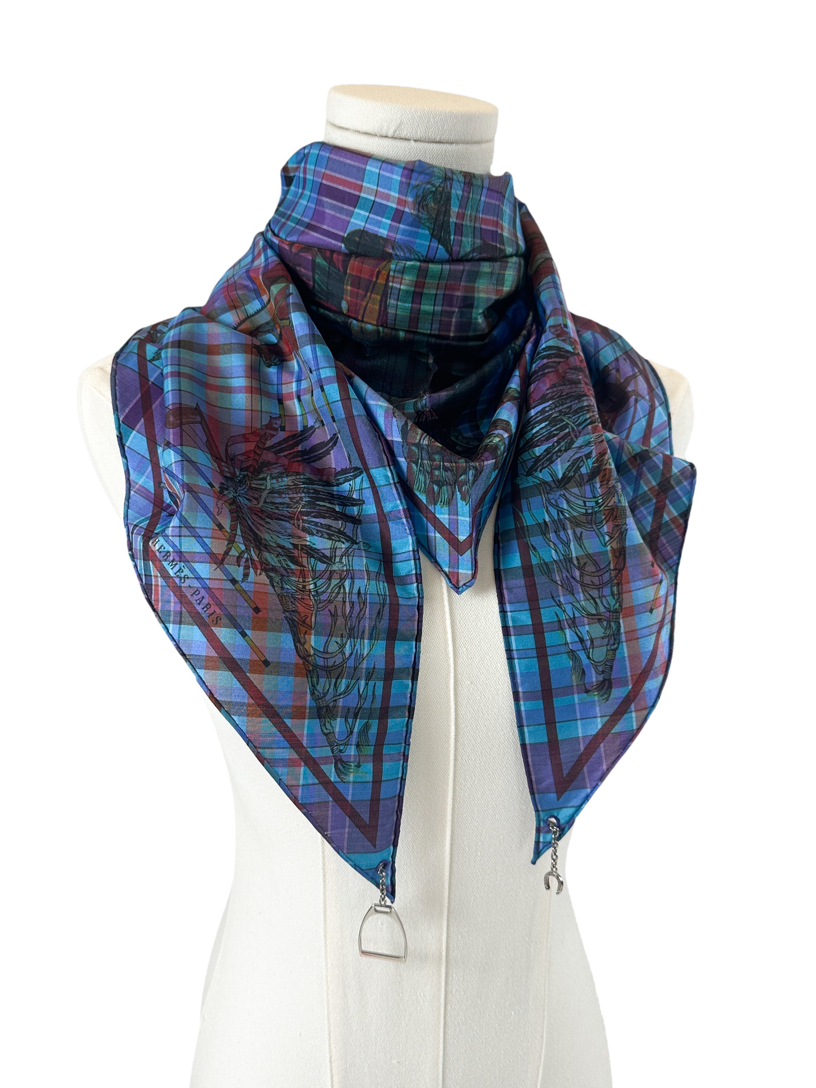 Hermès Pani La Shar Pawnee Pointe Madras Silk Taffeta Charm Triangle