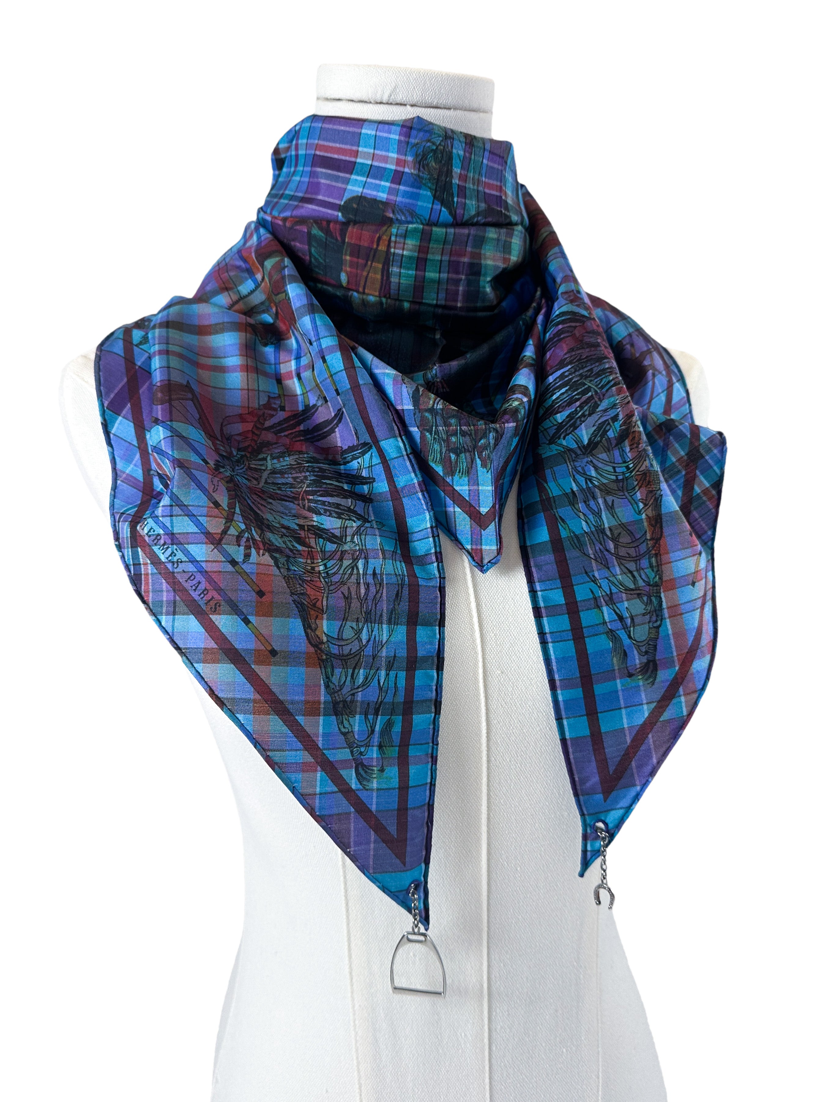 Hermès Pani La Shar Pawnee Pointe Madras Silk Taffeta Charm Triangle