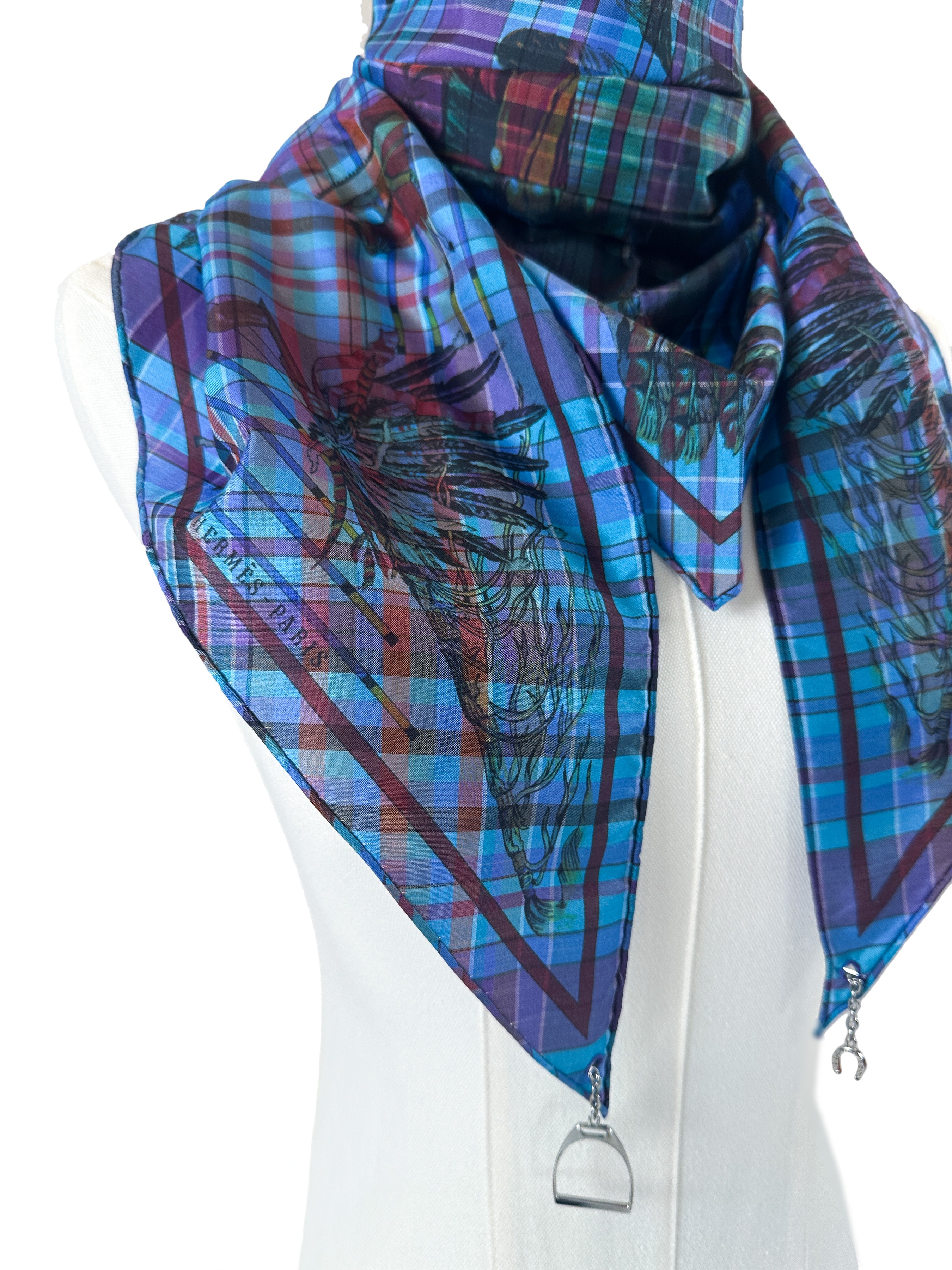 Hermès Pani La Shar Pawnee Pointe Madras Silk Taffeta Charm Triangle