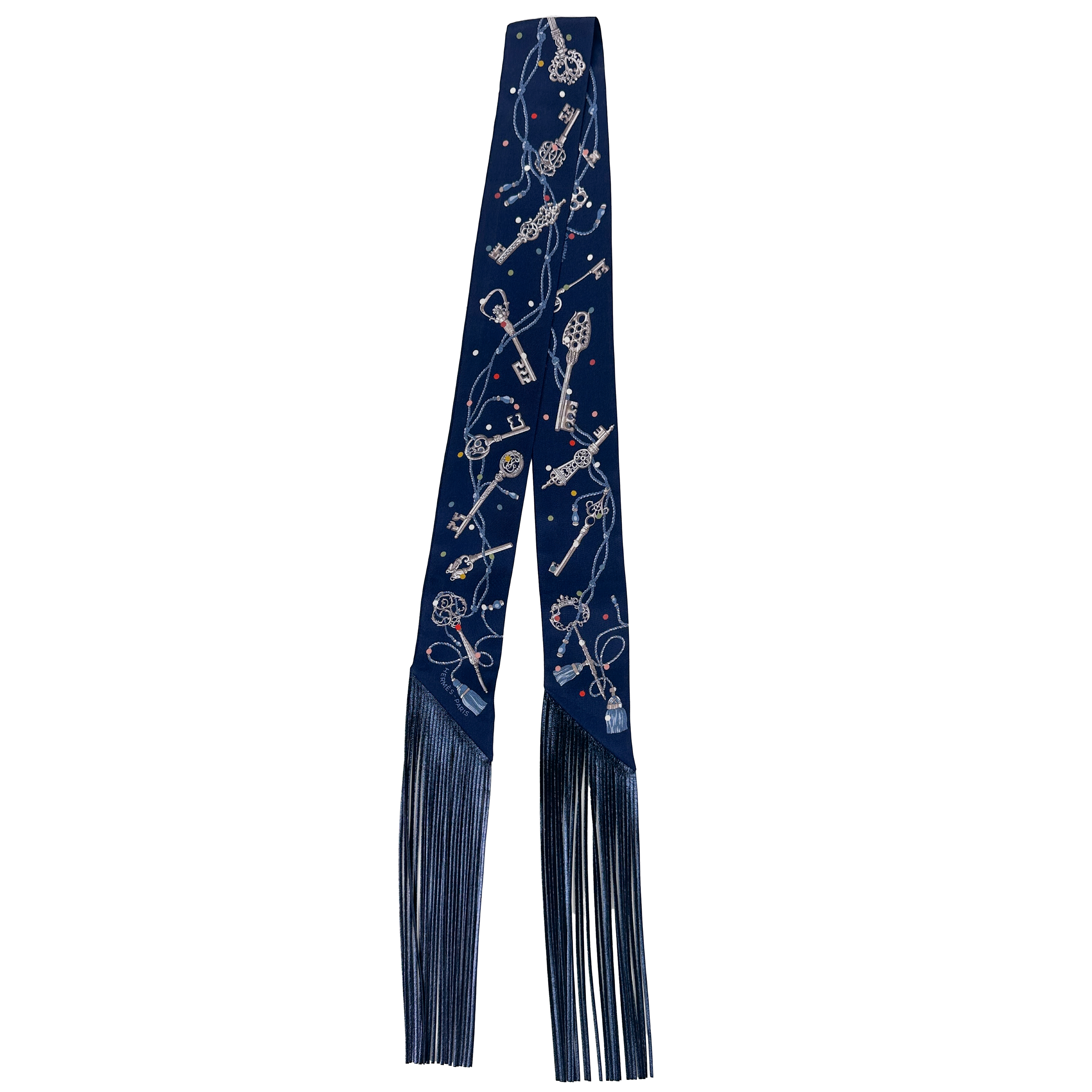 Hermès Les Cles au Pois Metallic Fringe Twilly