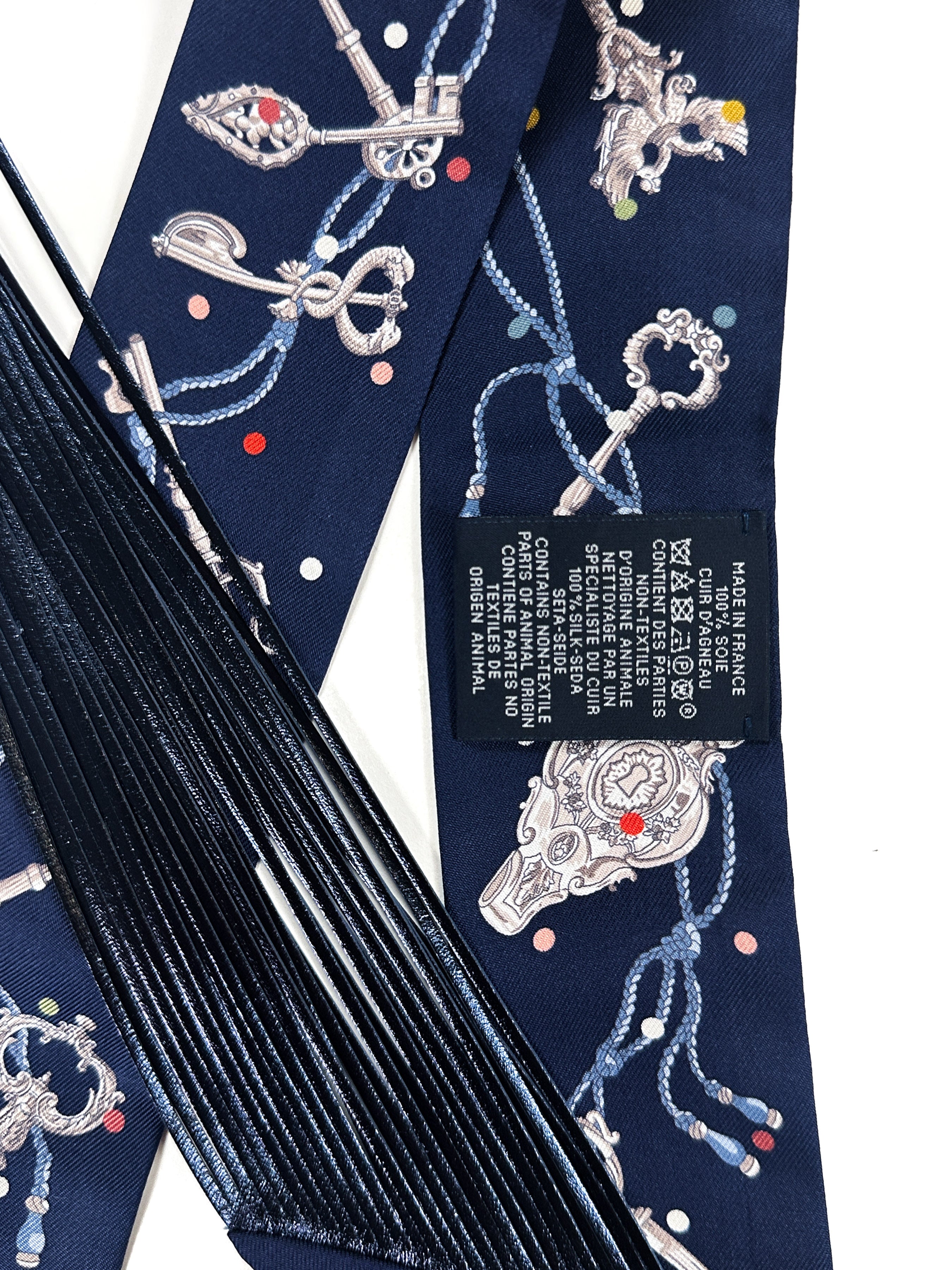 Hermès Les Cles au Pois Metallic Fringe Twilly