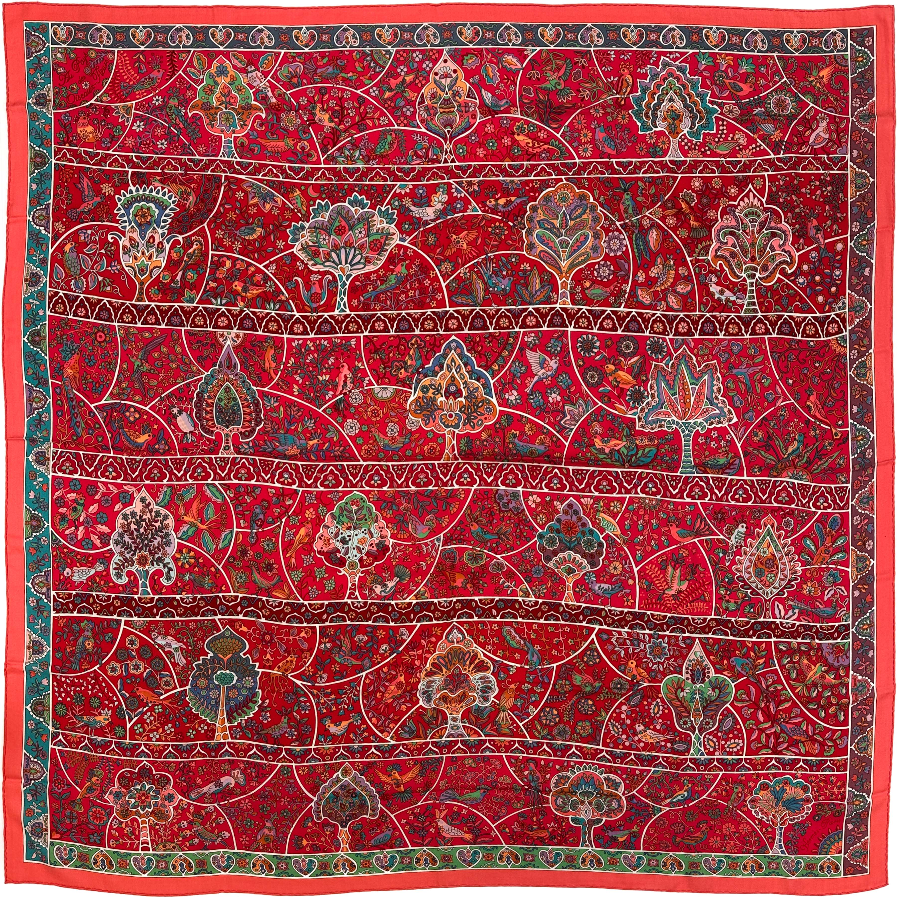 Hermès Au Pays des Oiseaux Fleurs Cashmere Silk 140