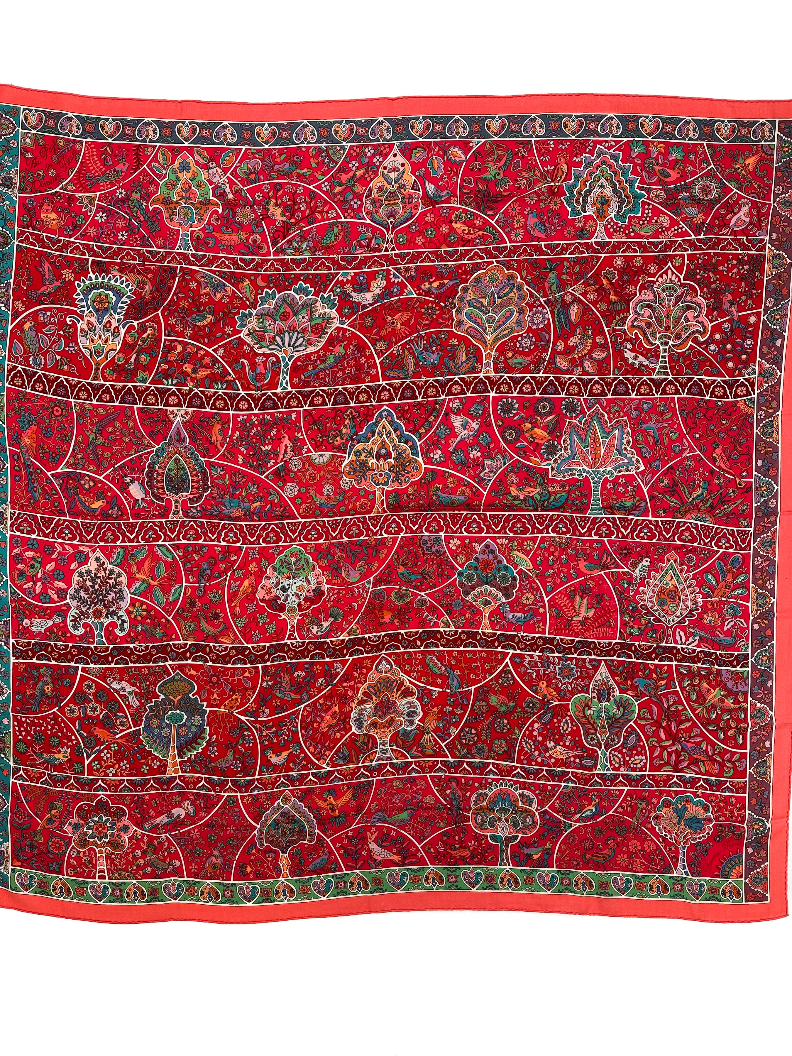 Hermès Au Pays des Oiseaux Fleurs Cashmere Silk 140