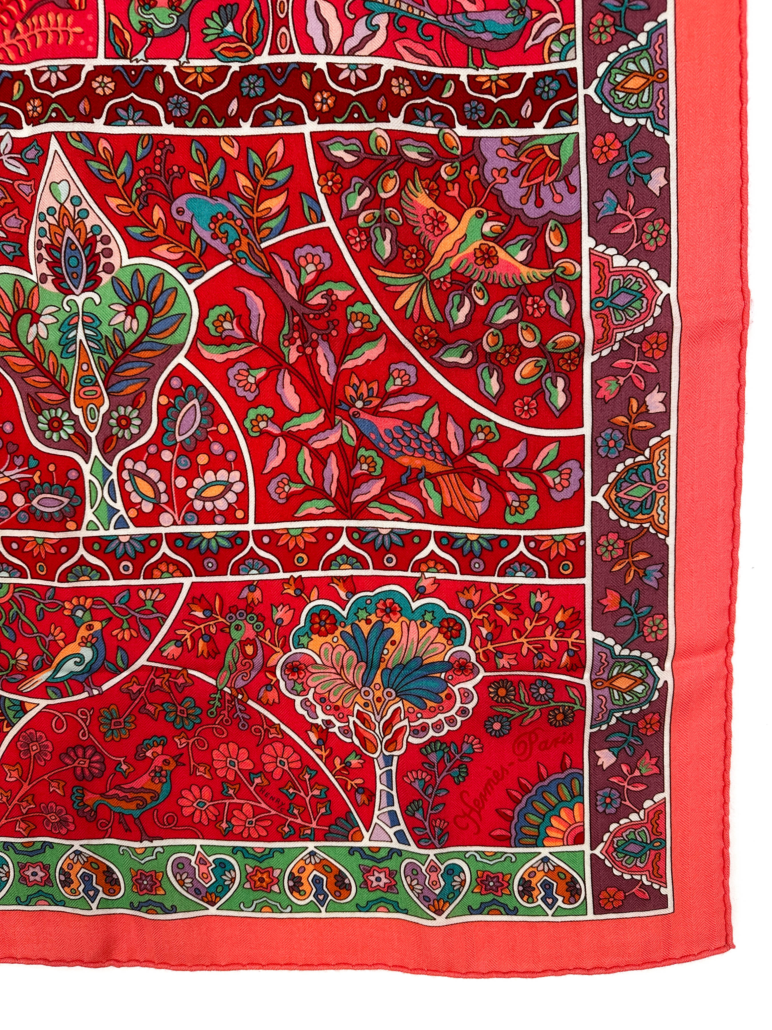 Hermès Au Pays des Oiseaux Fleurs Cashmere Silk 140