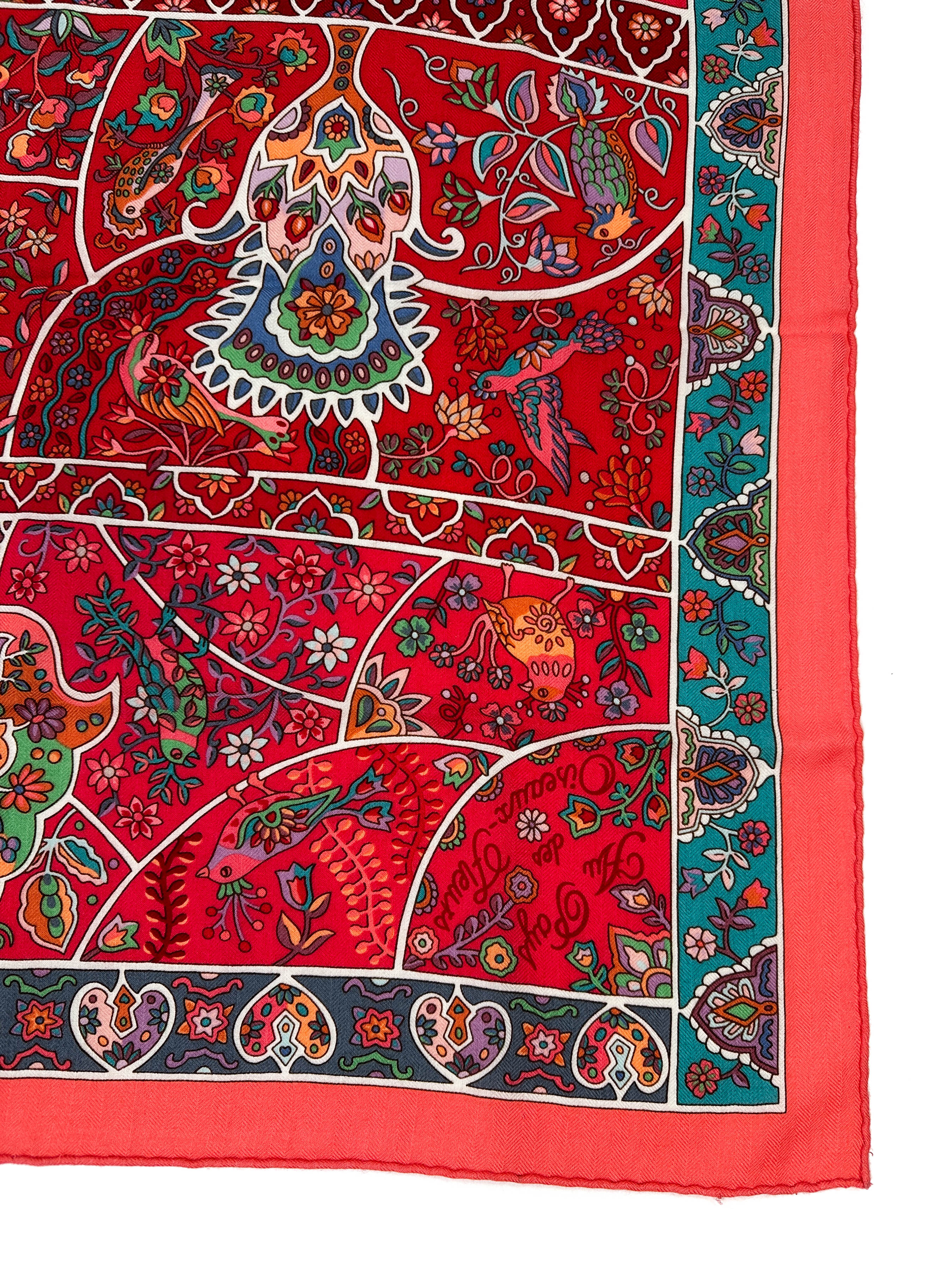 Hermès Au Pays des Oiseaux Fleurs Cashmere Silk 140
