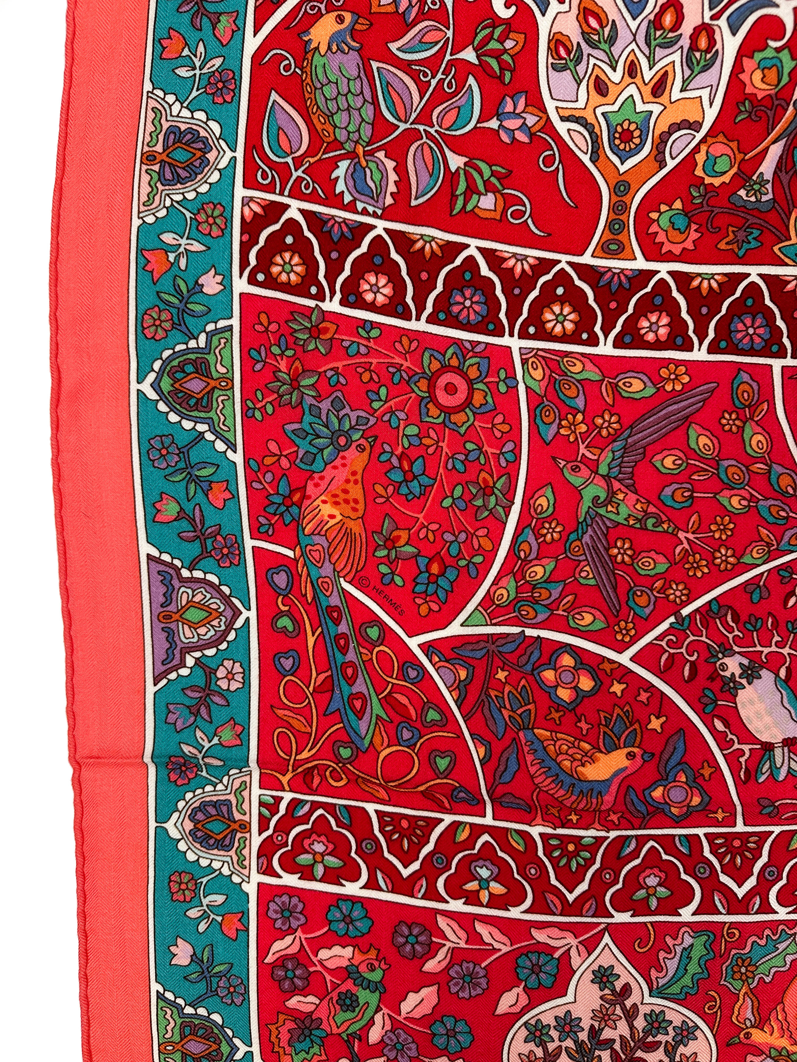 Hermès Au Pays des Oiseaux Fleurs Cashmere Silk 140