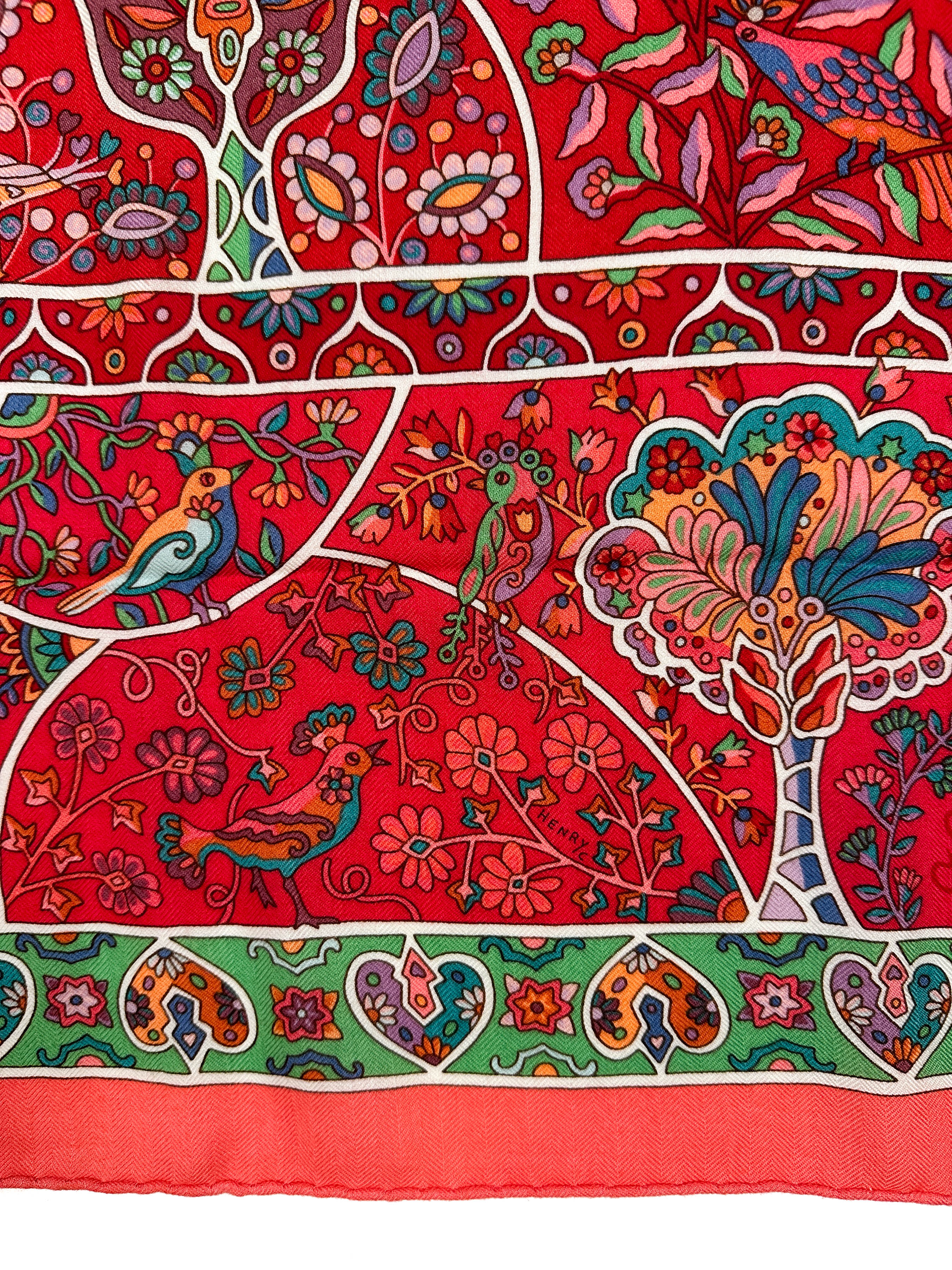 Hermès Au Pays des Oiseaux Fleurs Cashmere Silk 140