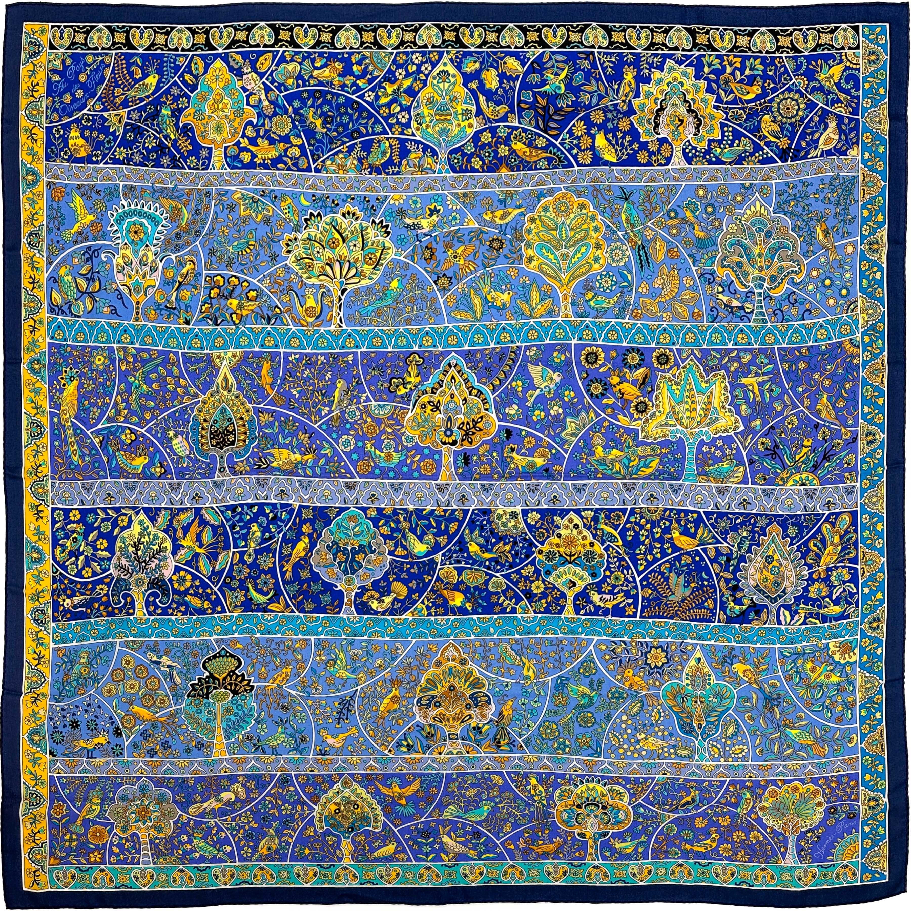 Hermès Au Pays des Oiseaux Fleurs Cashmere Silk 140