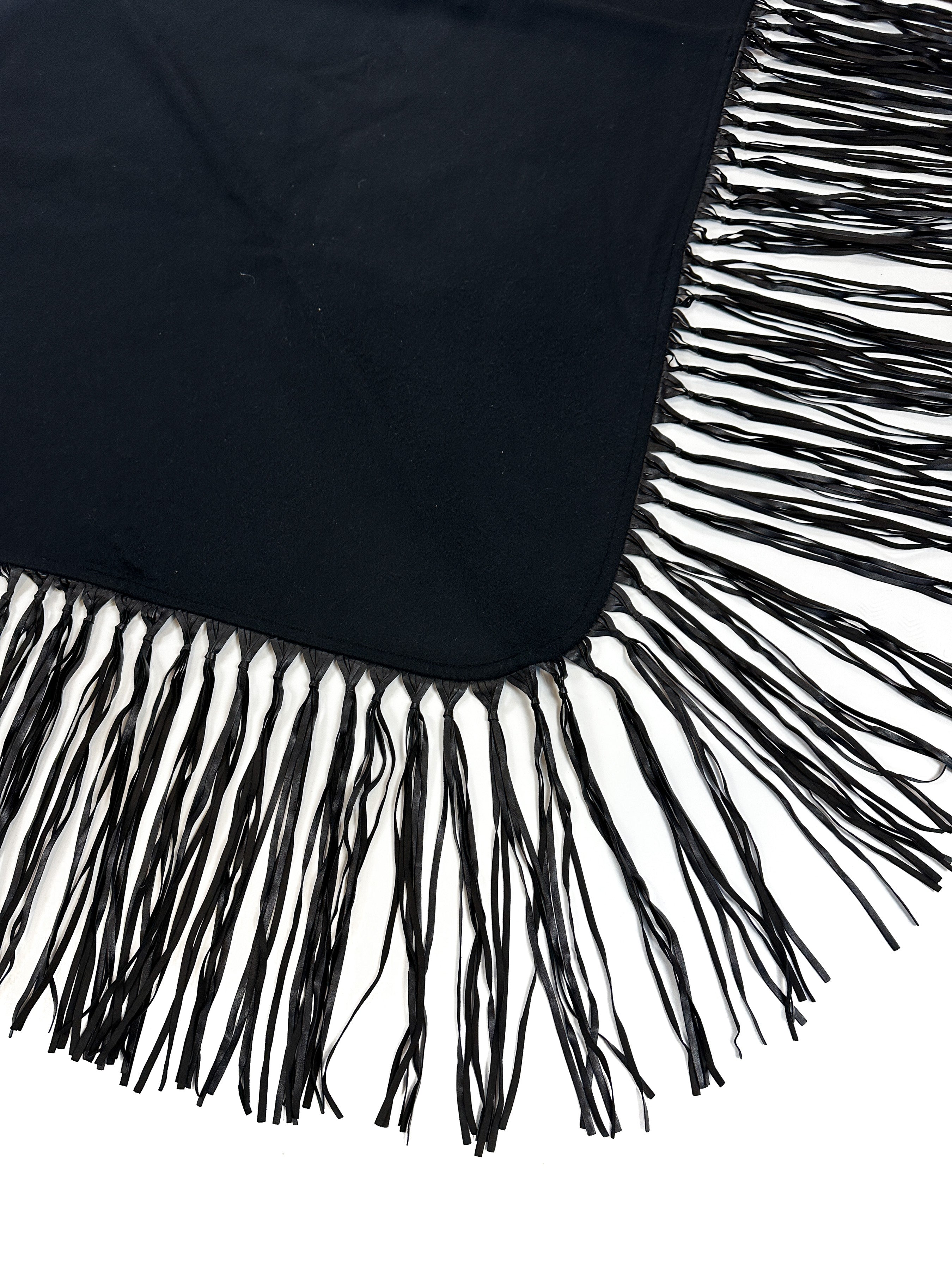 Hermès  Fringed Leather Plaid Cashmere Triangle Shawl