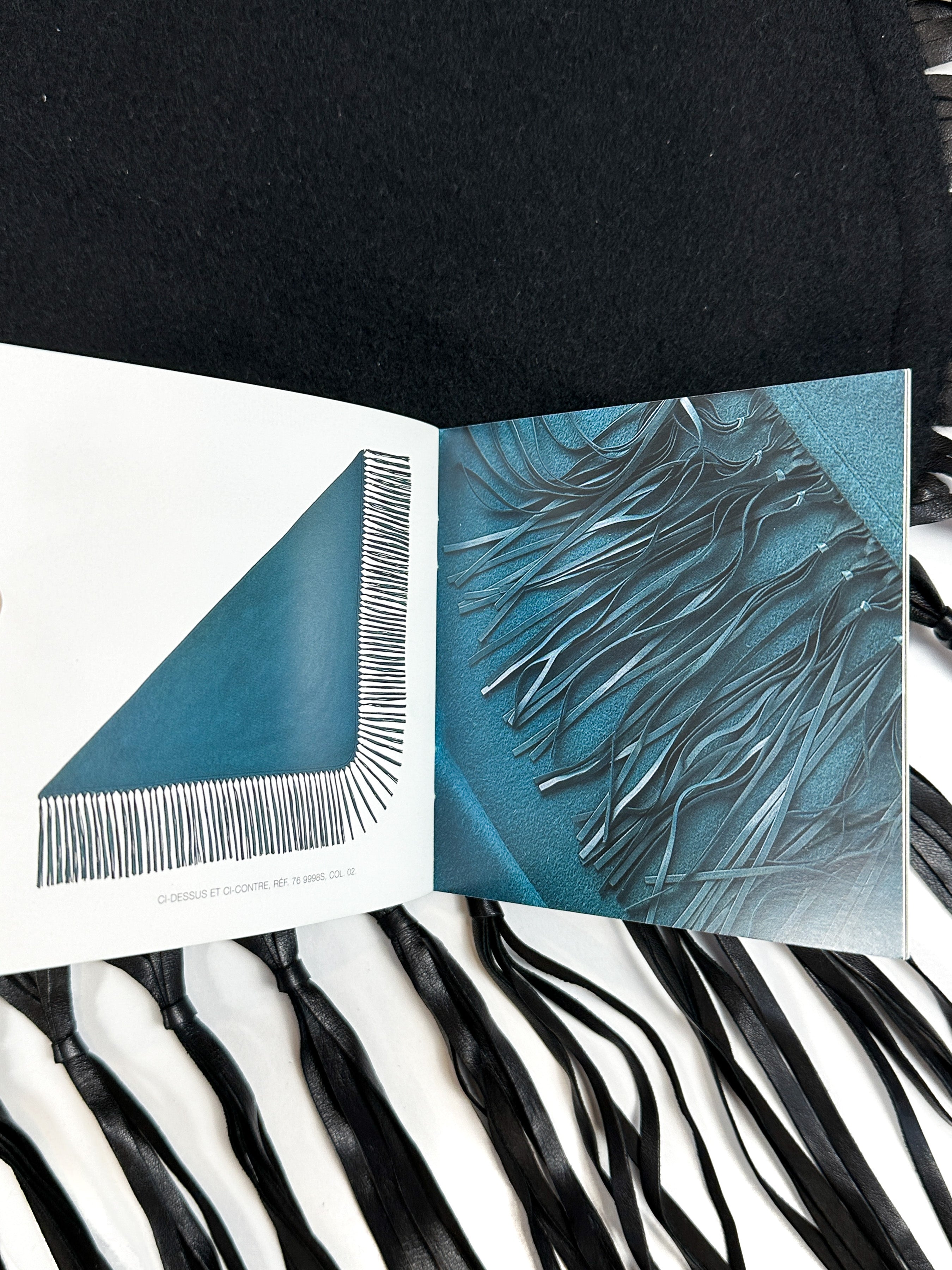 Hermès  Fringed Leather Plaid Cashmere Triangle Shawl