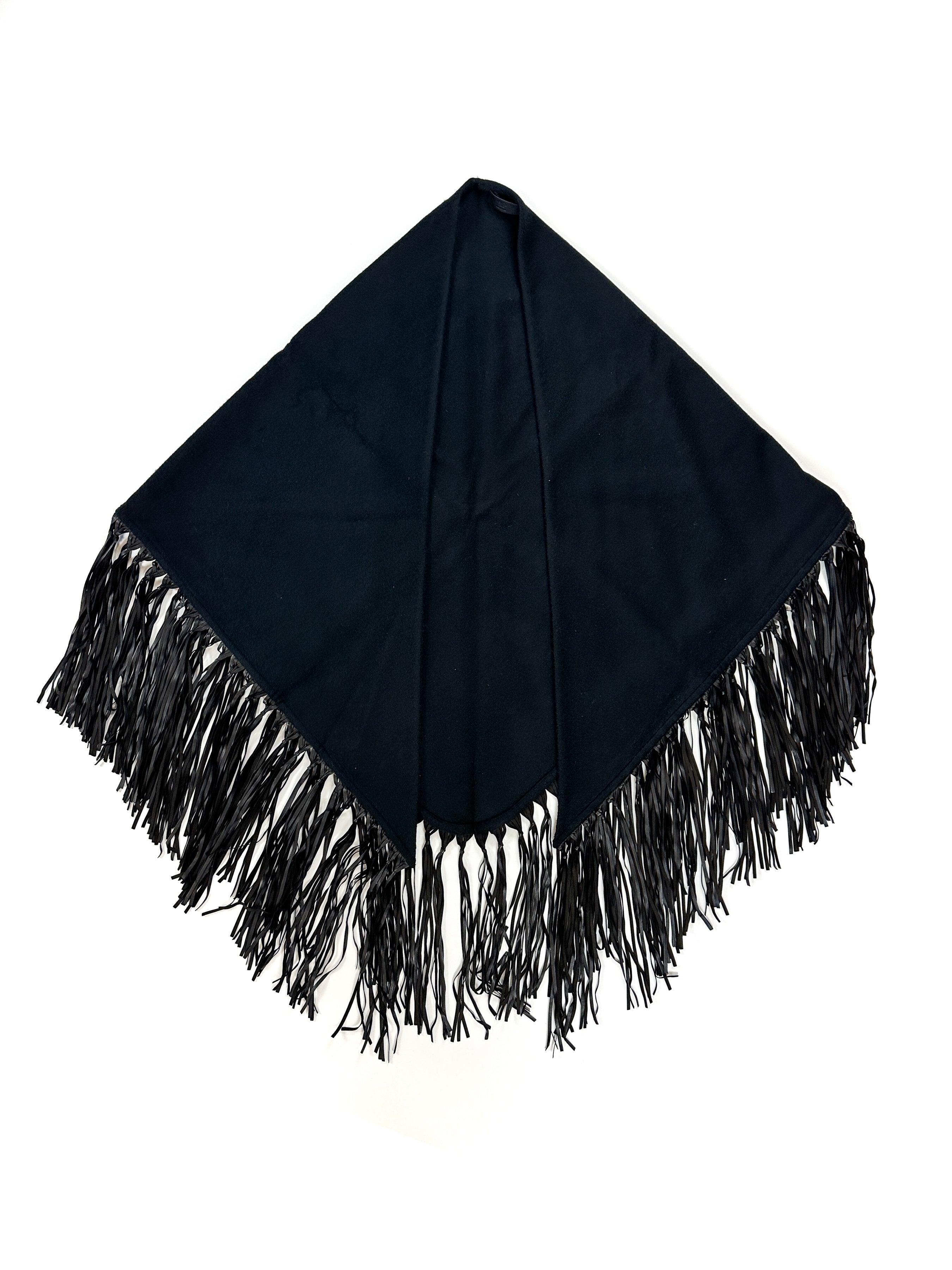 Hermès  Fringed Leather Plaid Cashmere Triangle Shawl