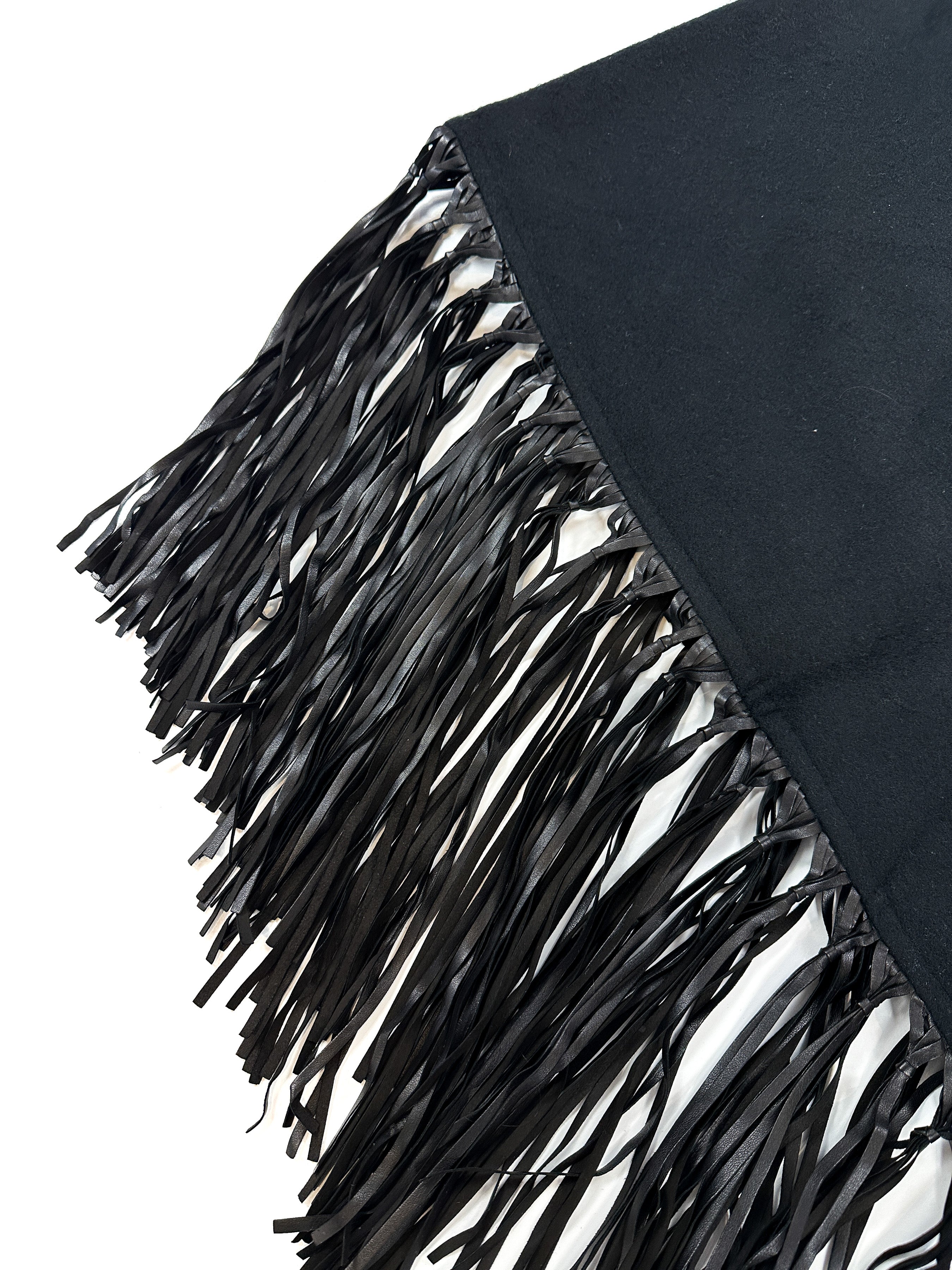 Hermès  Fringed Leather Plaid Cashmere Triangle Shawl