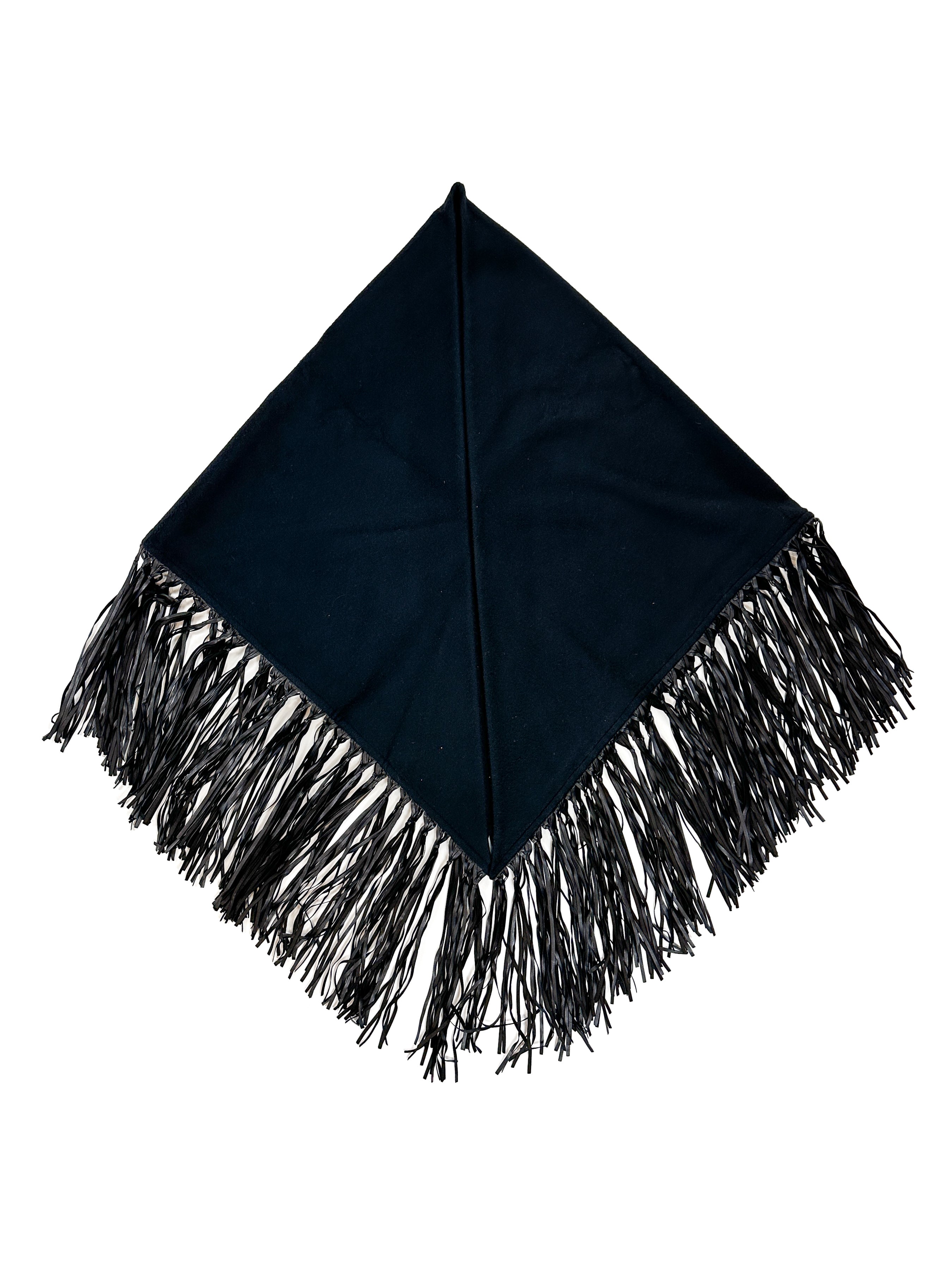 Hermès  Fringed Leather Plaid Cashmere Triangle Shawl