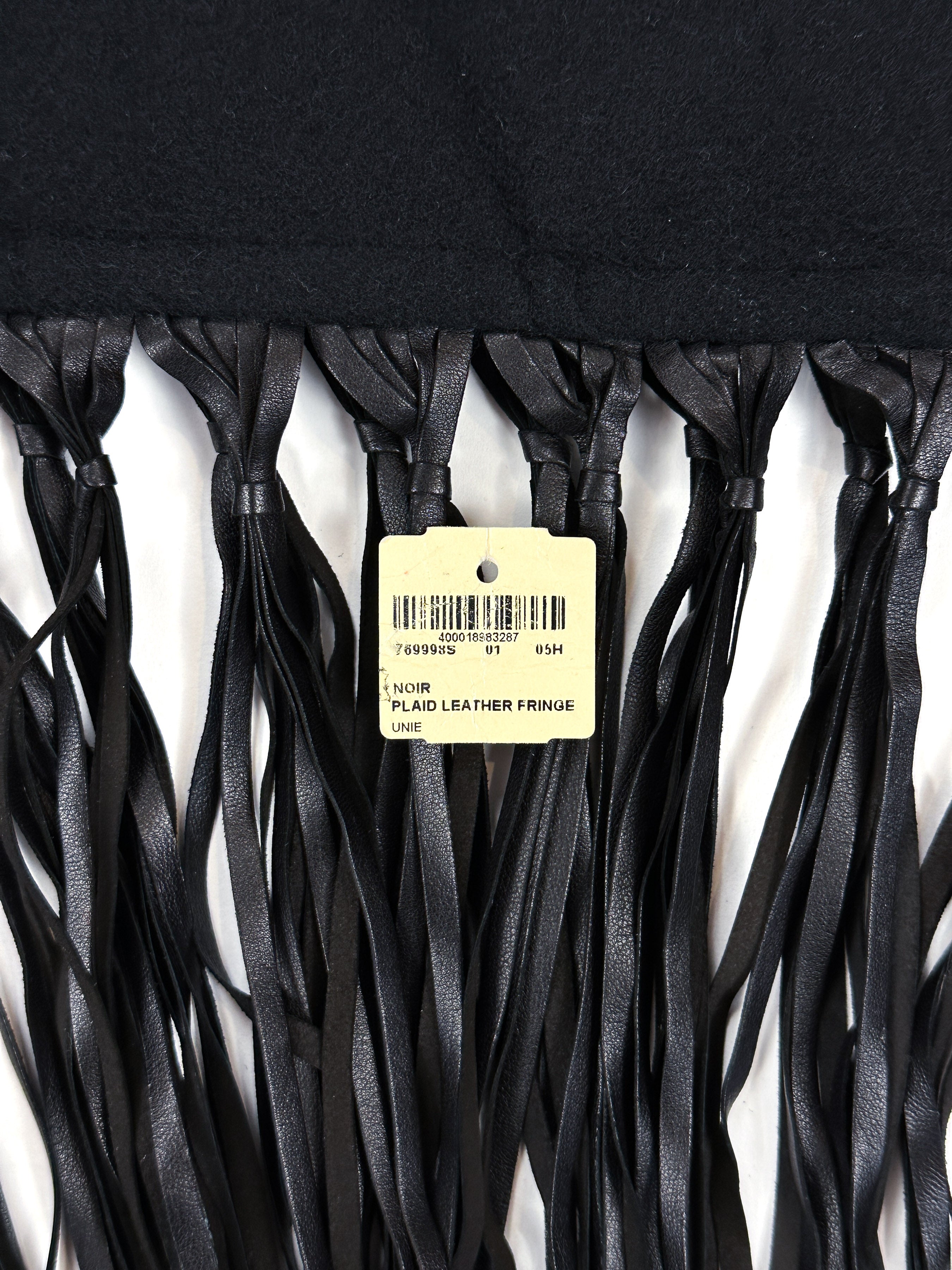 Hermès  Fringed Leather Plaid Cashmere Triangle Shawl