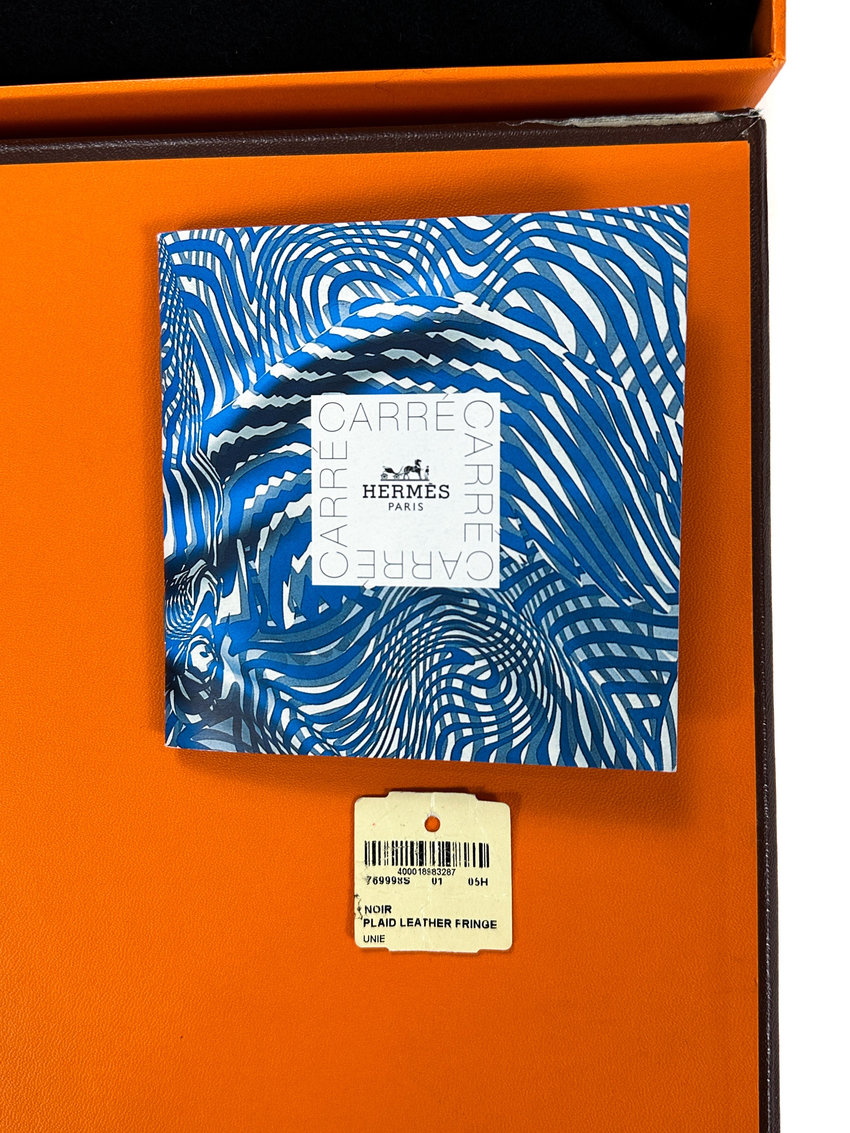 Hermès  Fringed Leather Plaid Cashmere Triangle Shawl