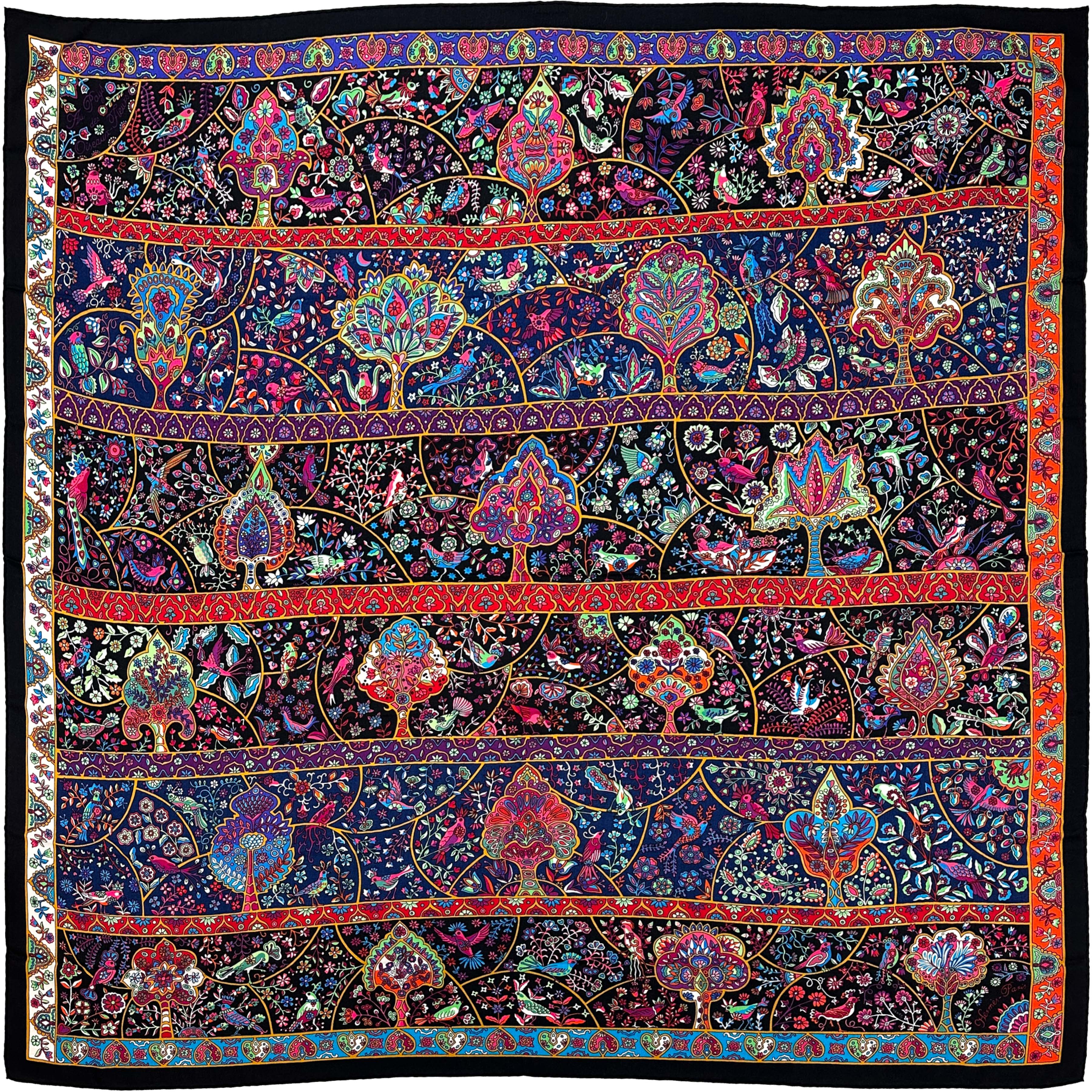 Hermès Au Pays des Oiseaux Fleurs Cashmere Silk 140