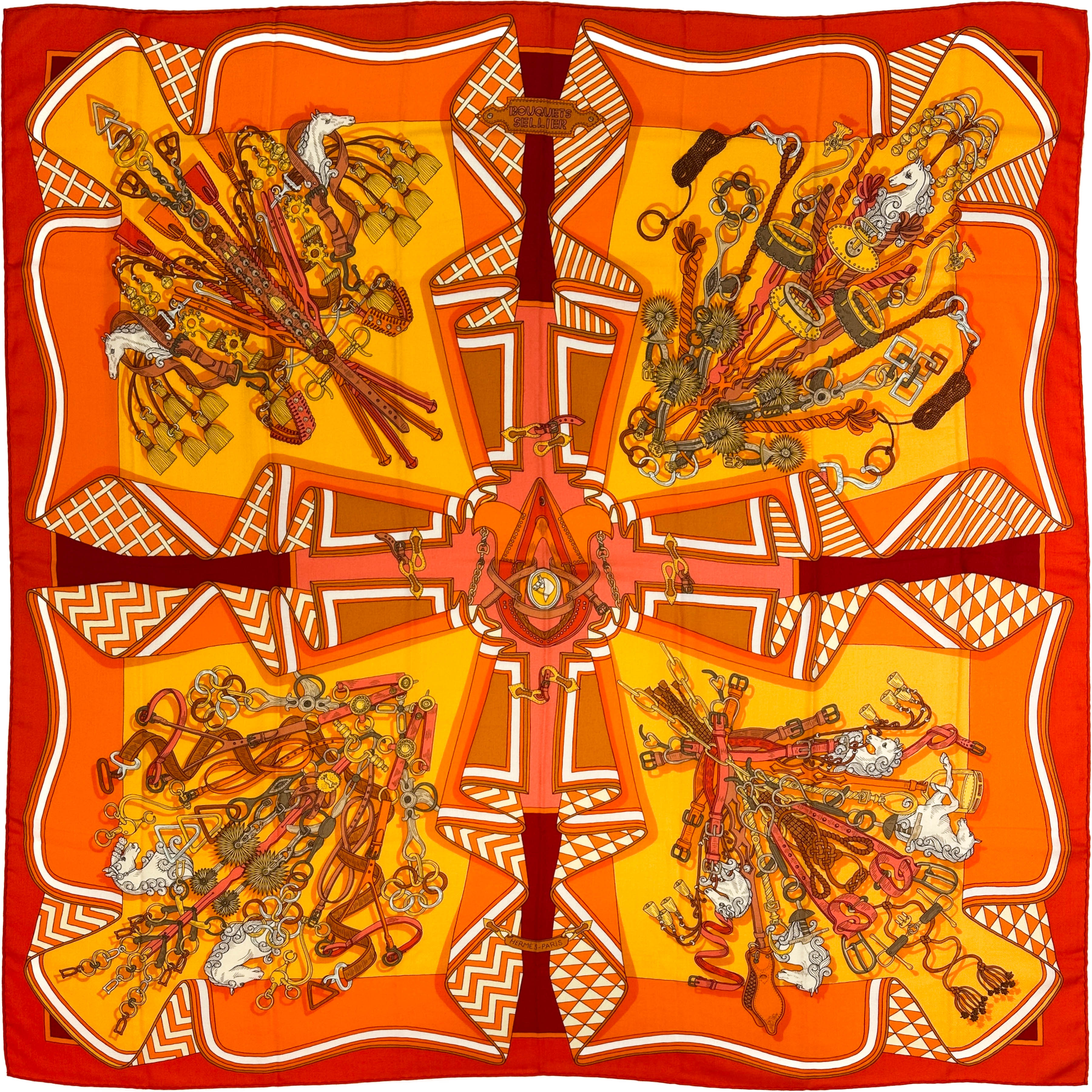 Hermès Bouquet Sellier Cashmere Silk 140