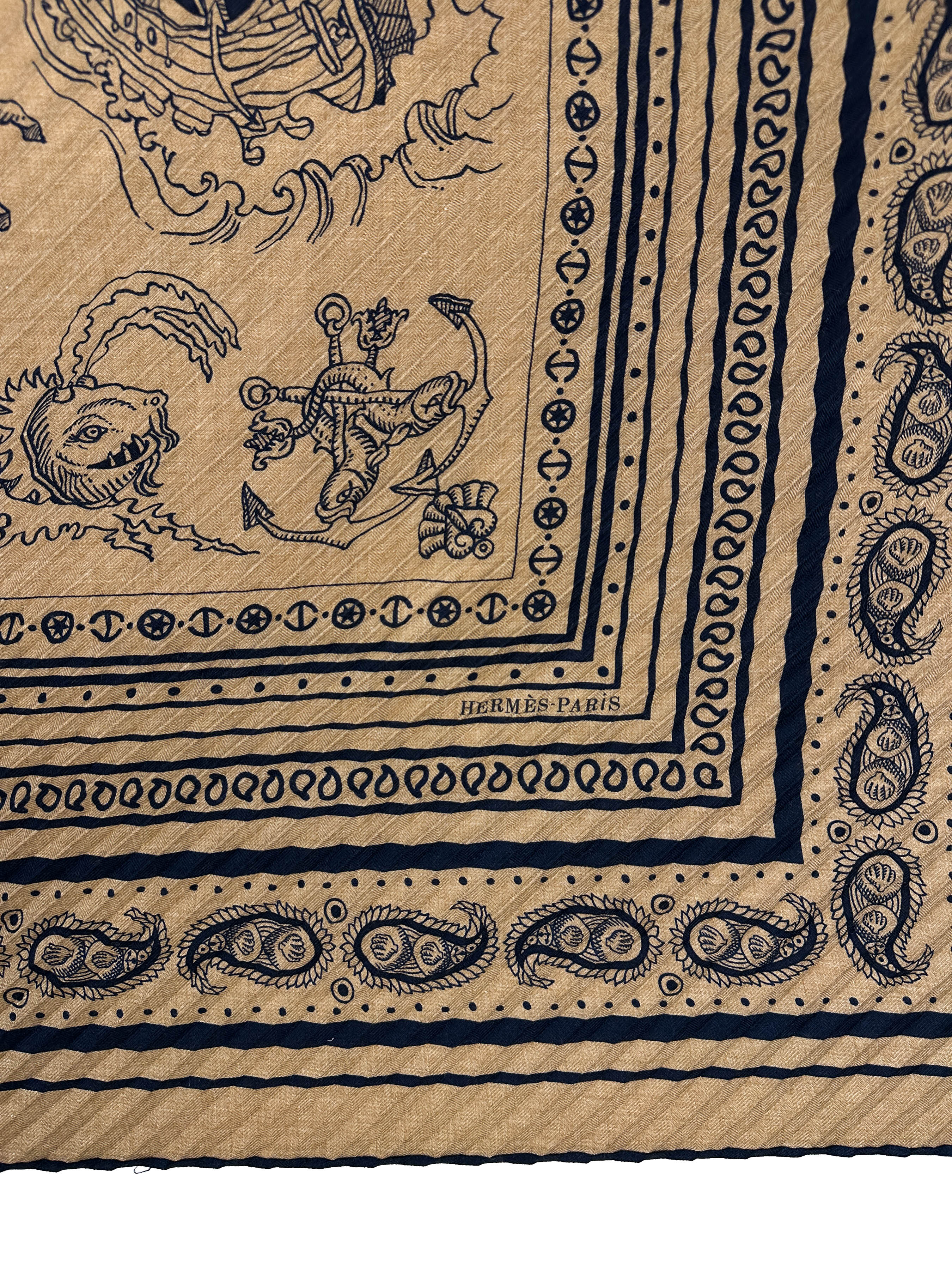 Hermès Tatouages Marins Bandana Cashmere Silk Plissé 140