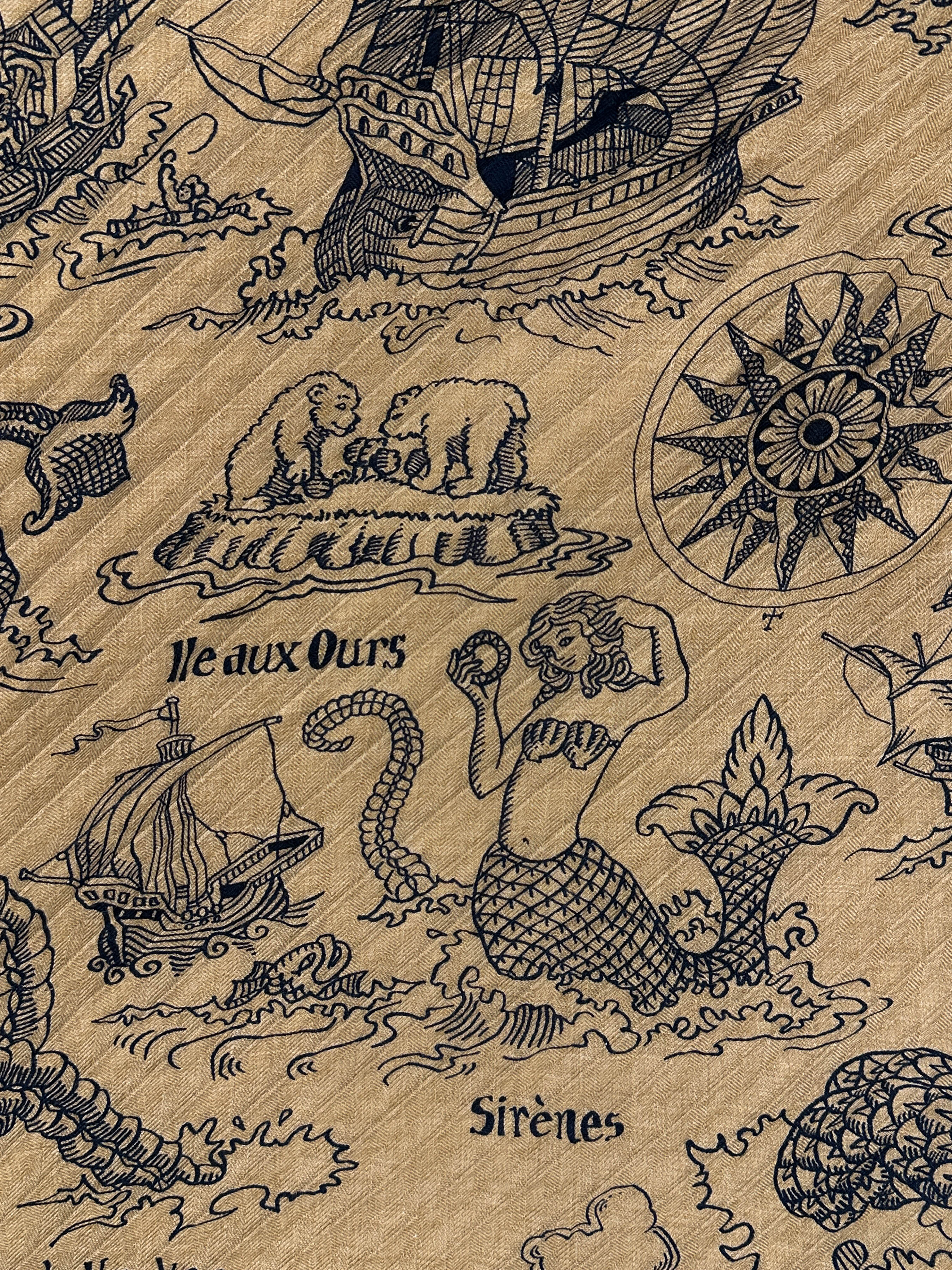 Hermès Tatouages Marins Bandana Cashmere Silk Plissé 140