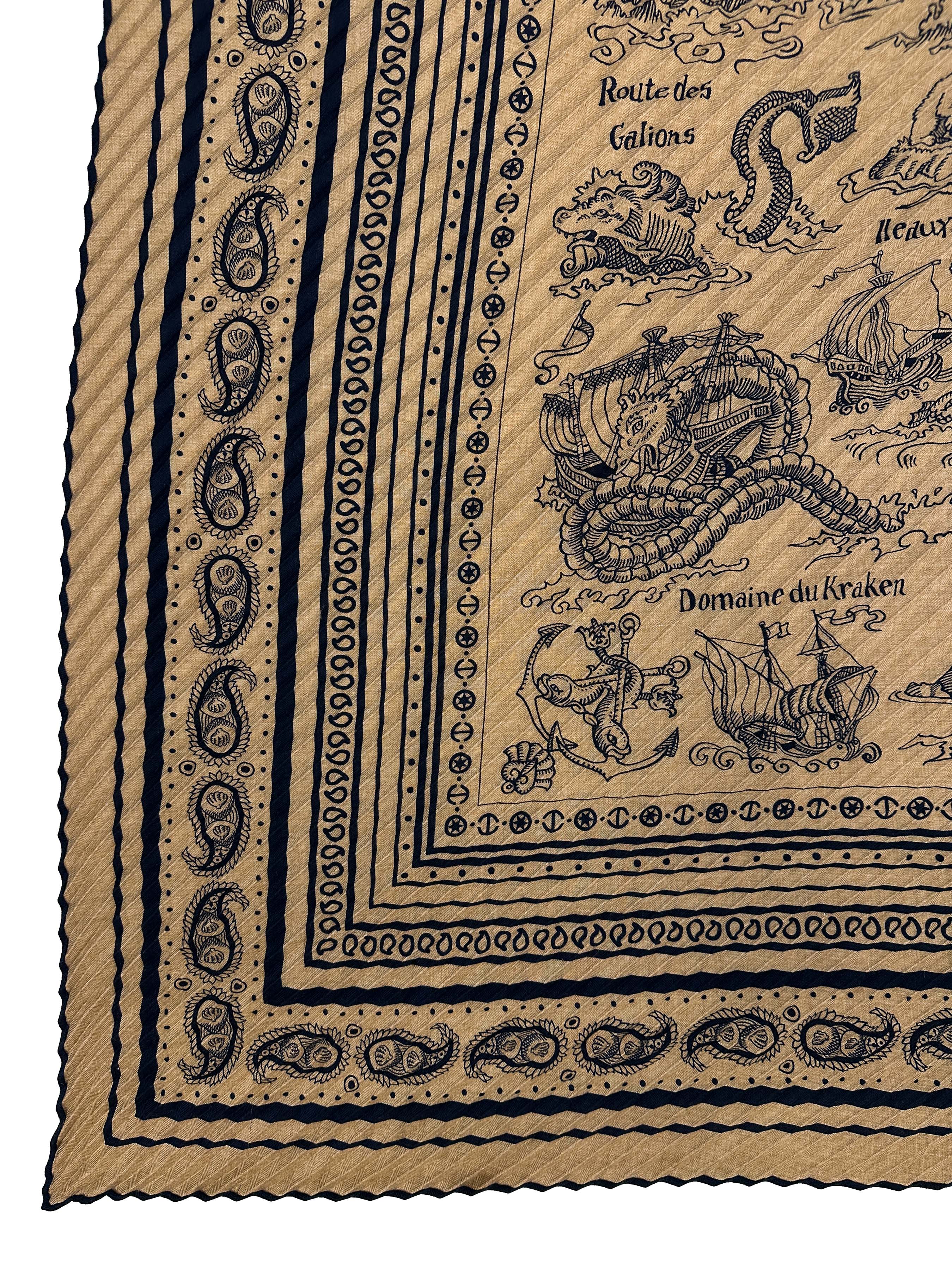 HERMES　カレジェアン　Tatouages Marins Bandana Hermès Tatouages Marins Bandana Cashmere Silk Plissé 140