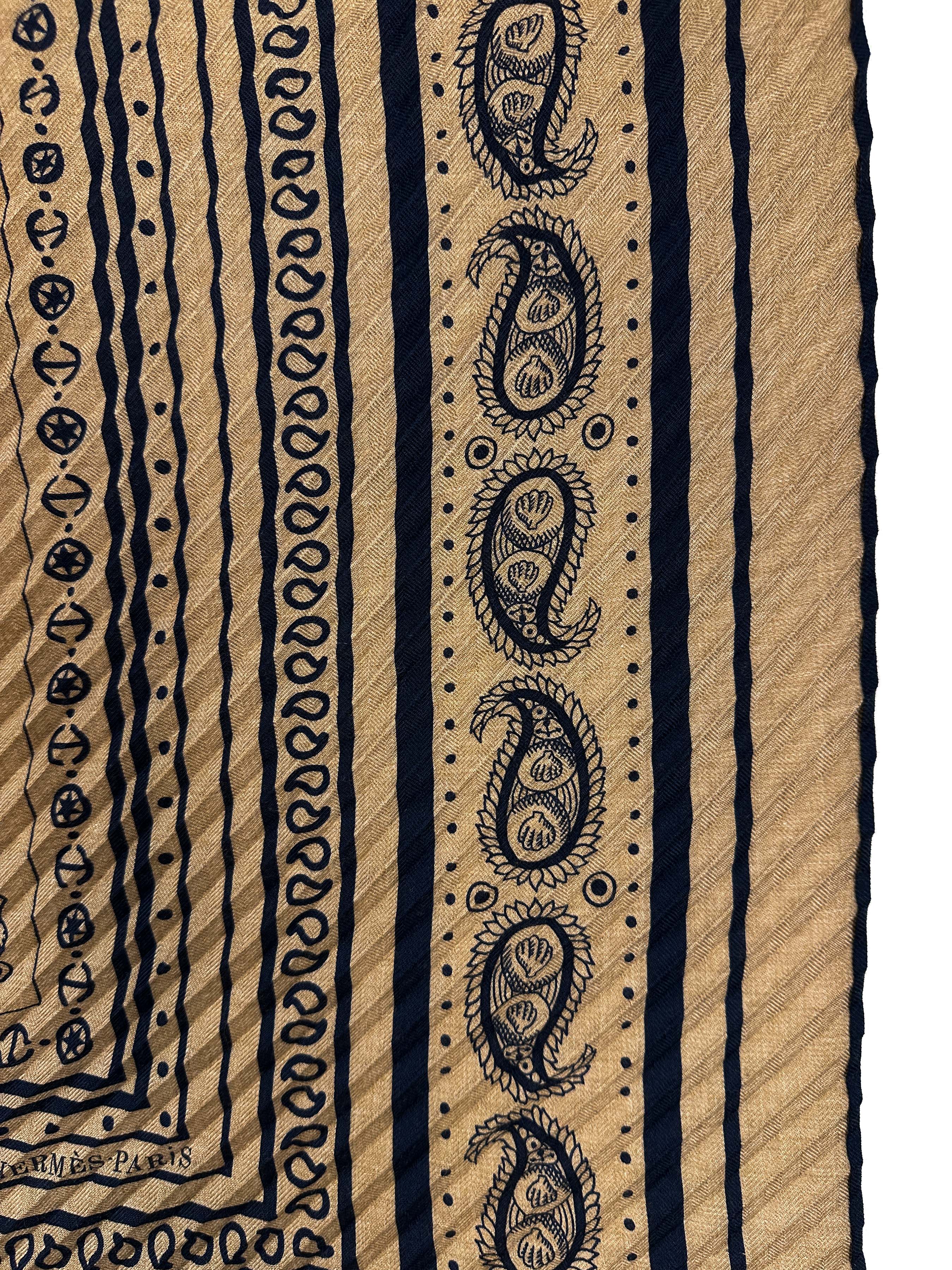 Hermès Tatouages Marins Bandana Cashmere Silk Plissé 140