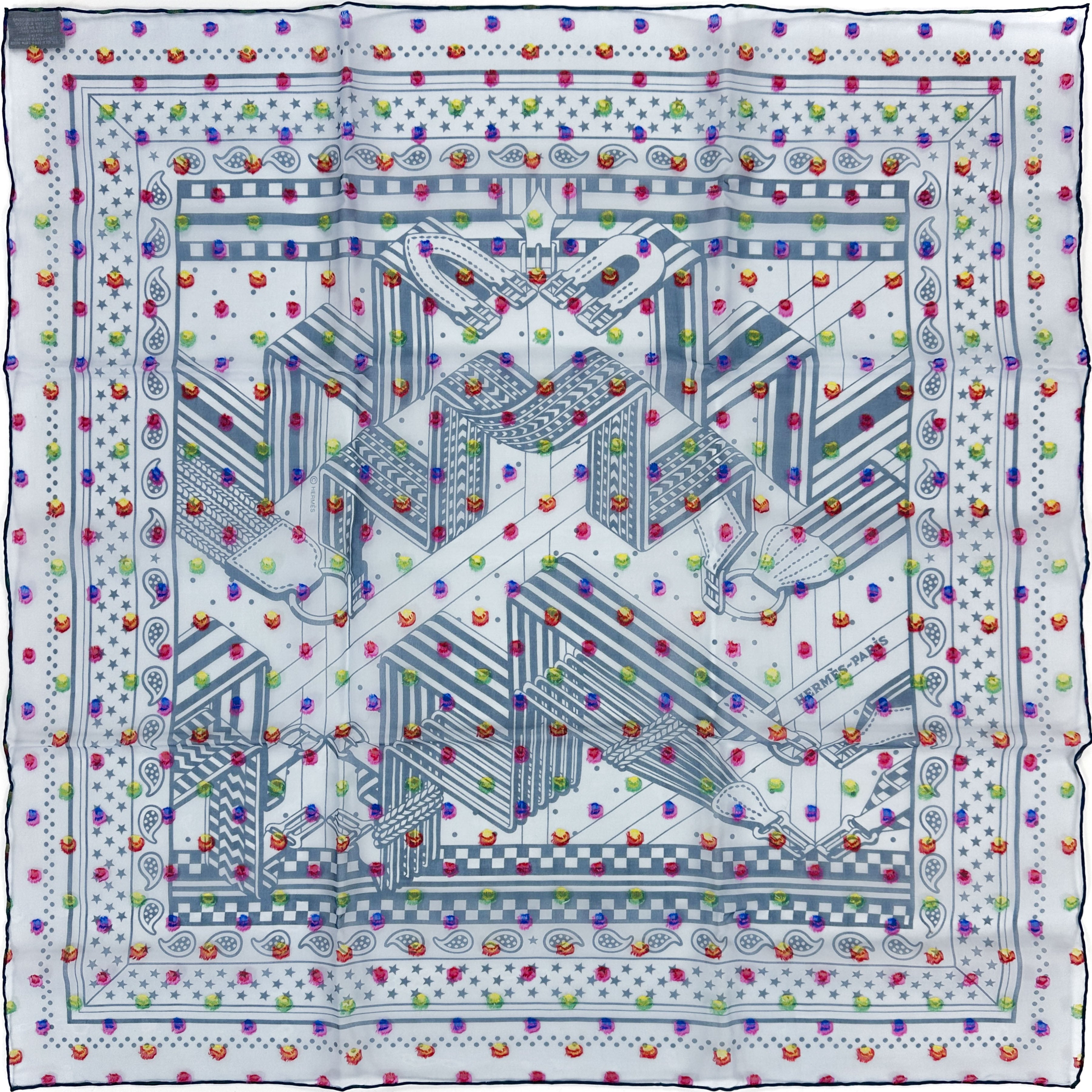 Hermès Sangles en Zig Zag Pois Rainbow Mousseline 60