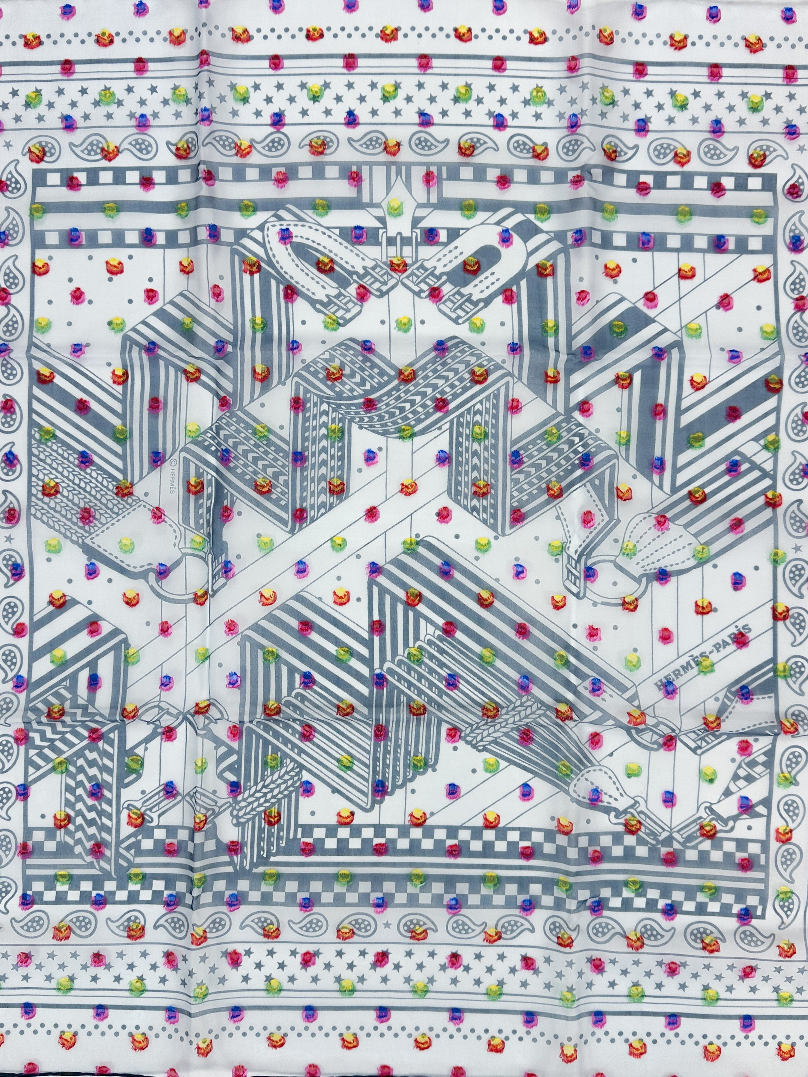 Hermès Sangles en Zig Zag Pois Rainbow Mousseline 60