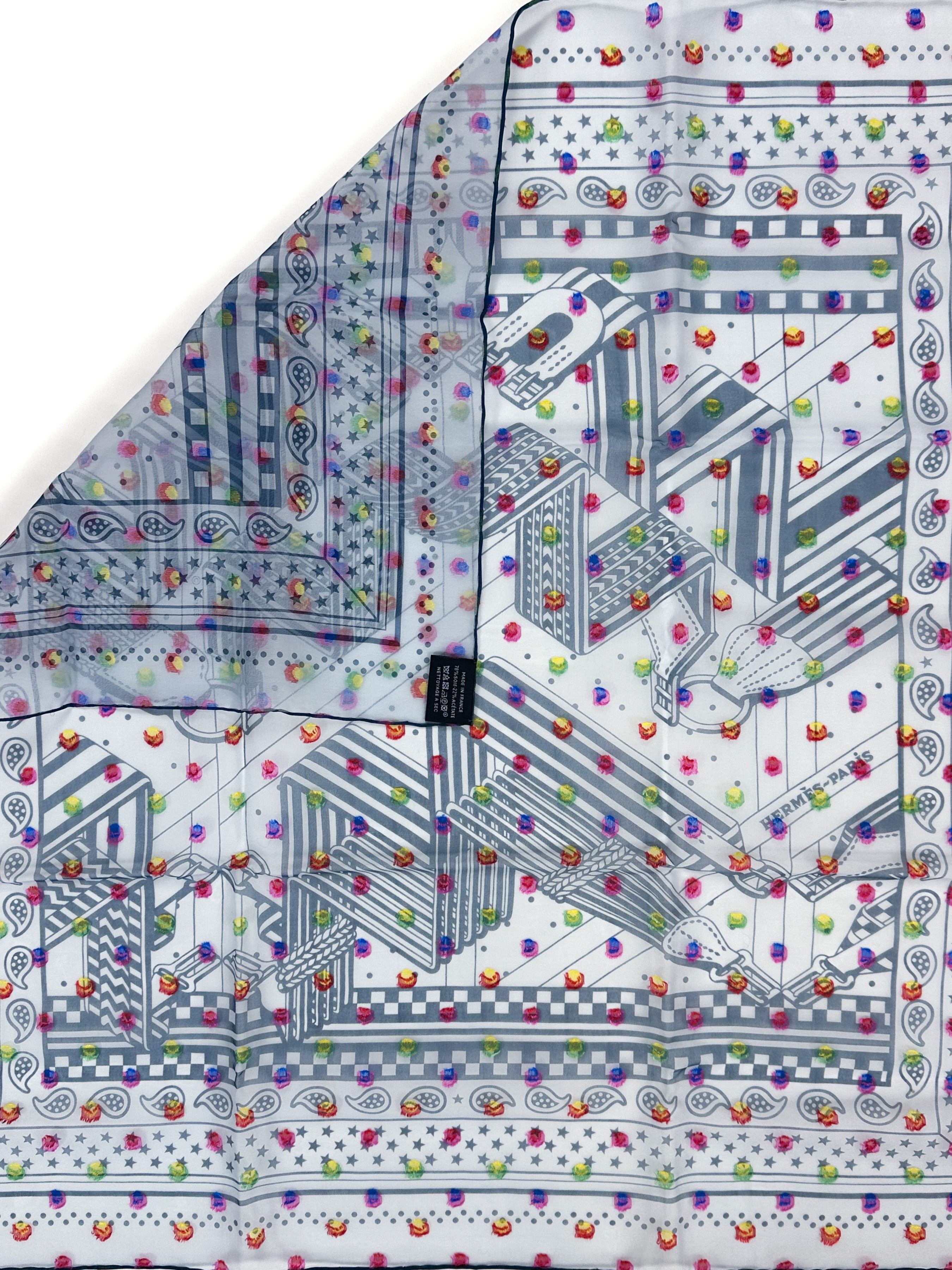 Hermès Sangles en Zig Zag Pois Rainbow Mousseline 60