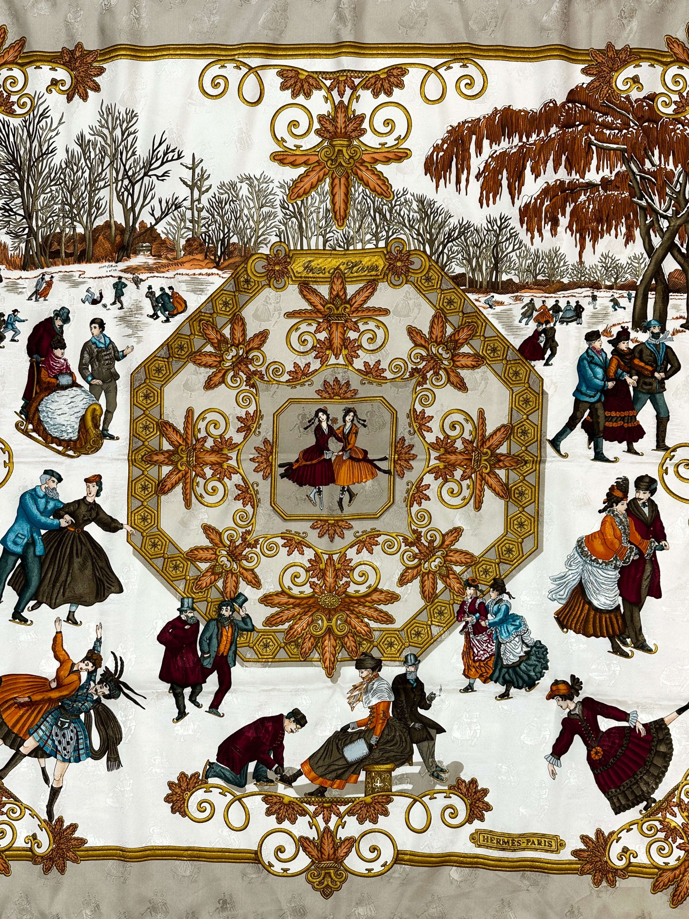 エルメス カレ90 Joies D’hiver シルク100% Hermès Joies d'Hiver Jacquard 90