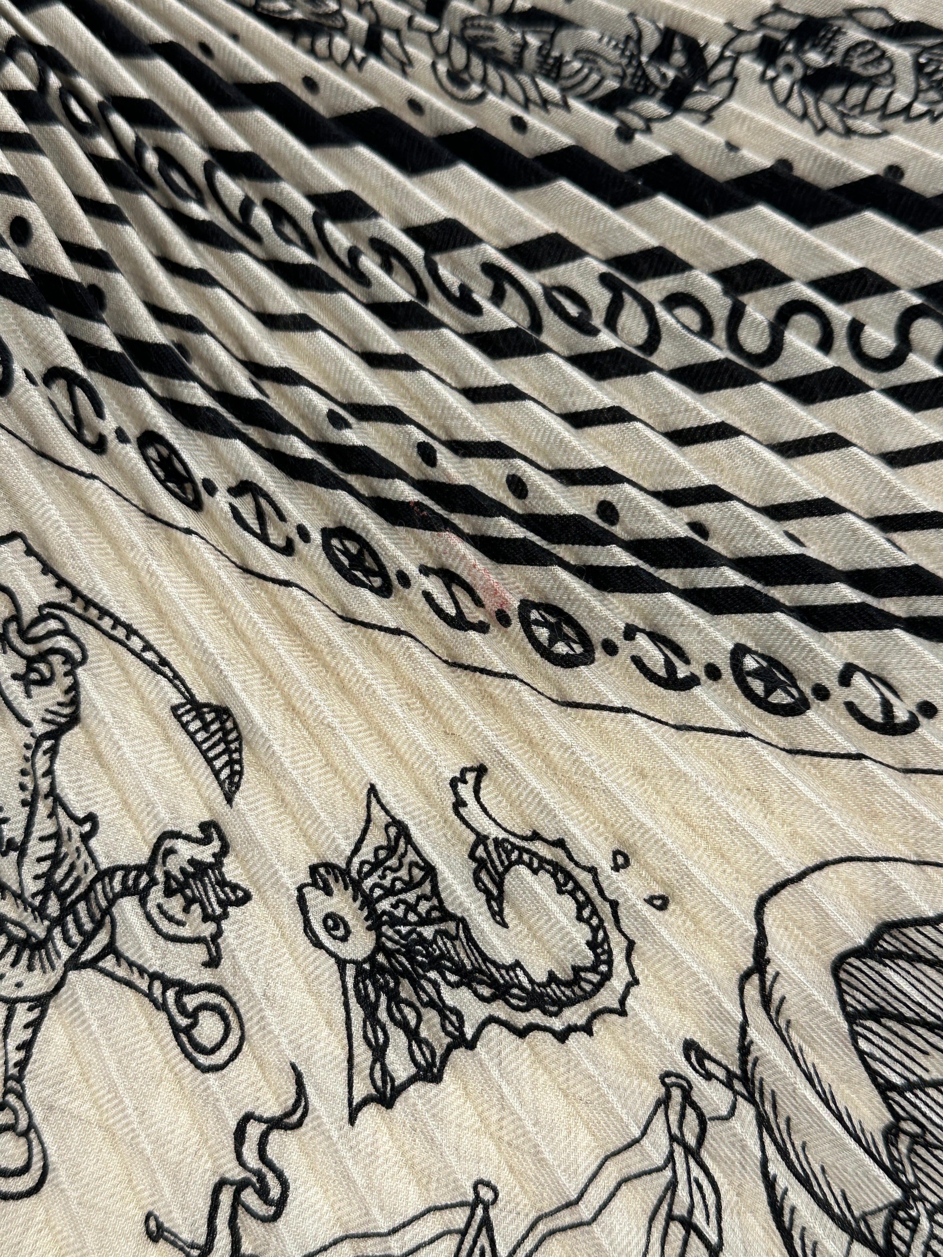 Hermès Tatouages Marins Bandana Cashmere Silk Plissé 140