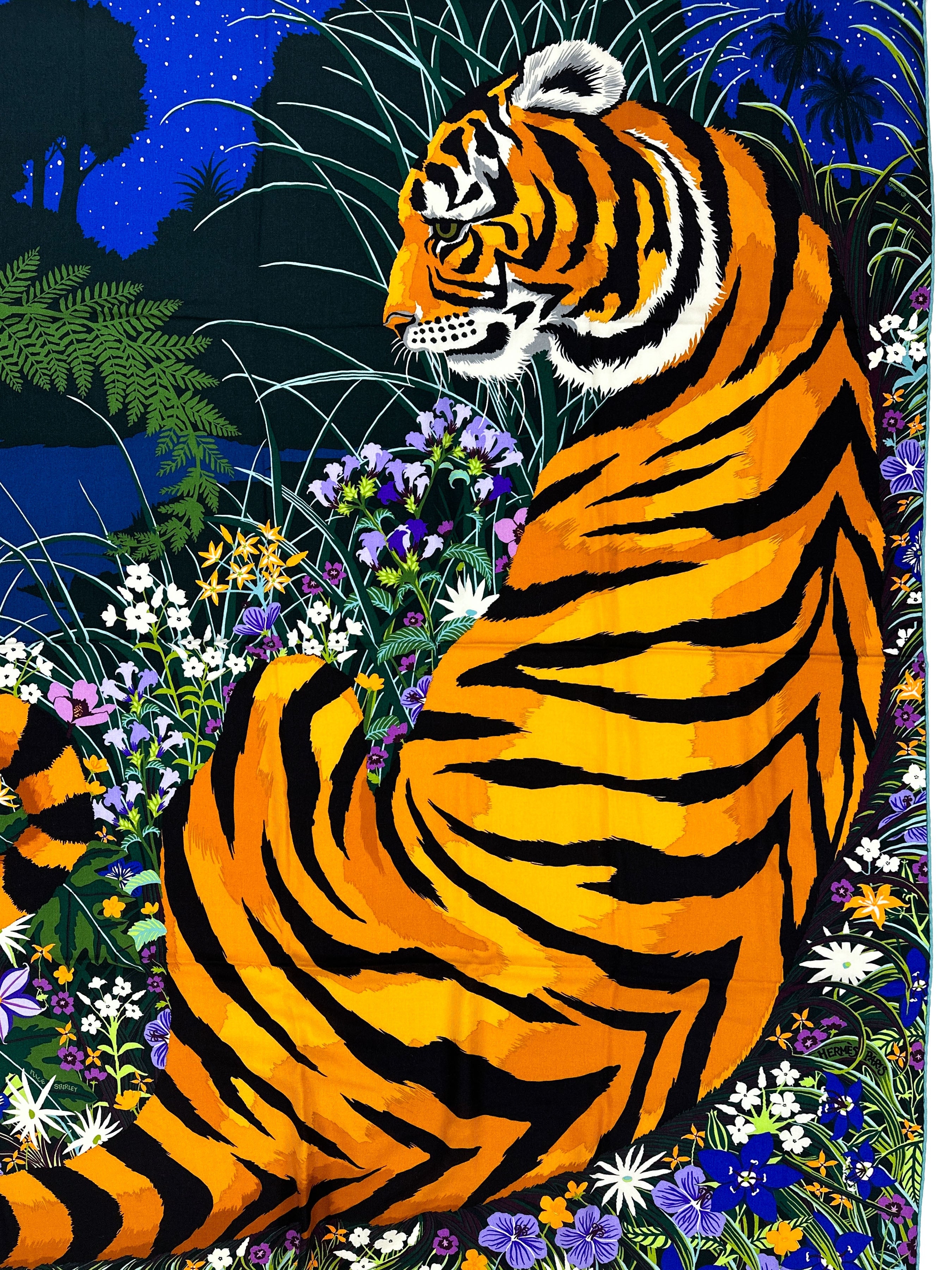 HERMES カレジュアン　カシシル140 TYGER TYGER Hermès Tyger Tyger Cashmere Silk 140