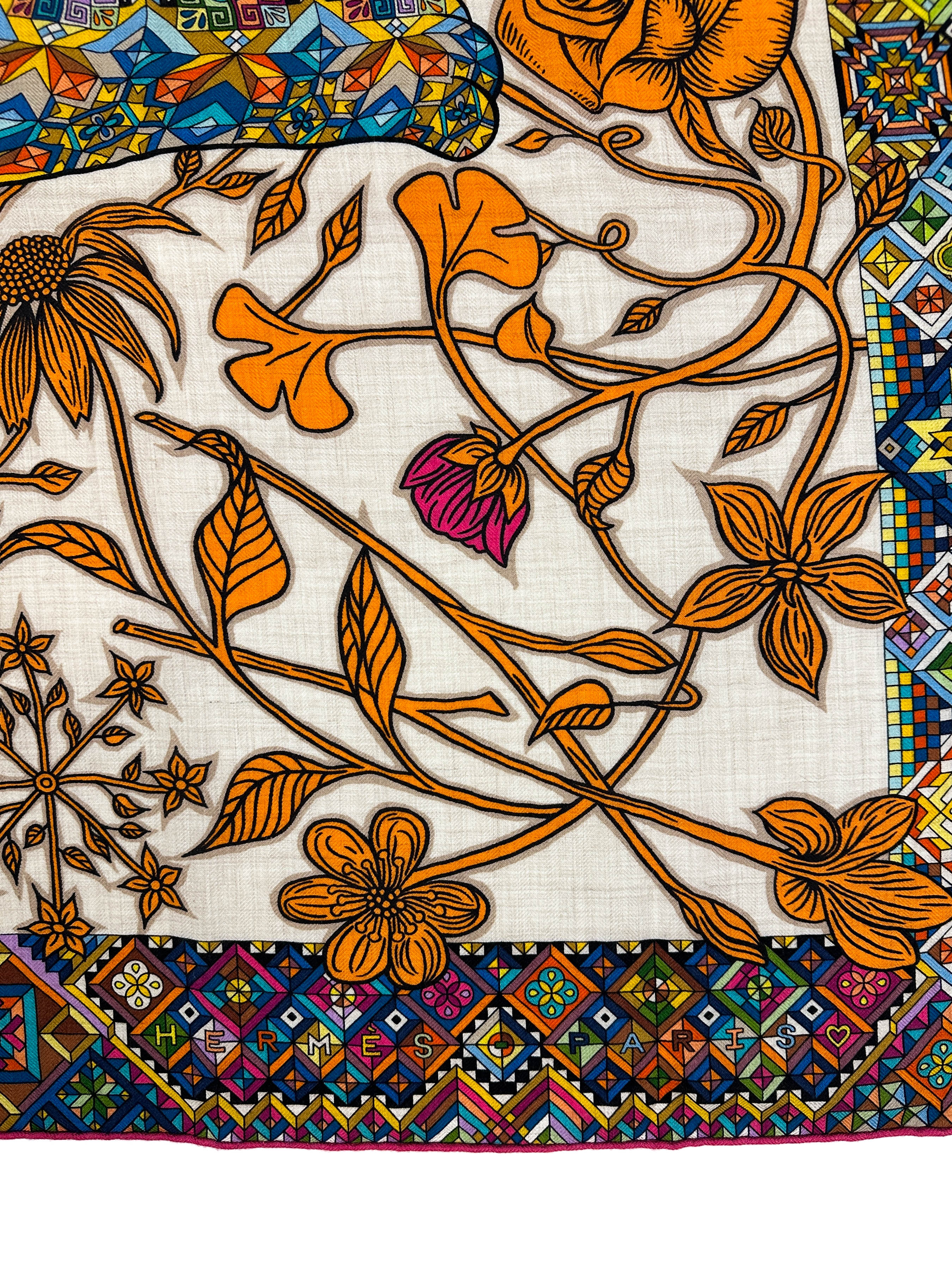 Hermès Le Jaguar et le Colibri Cashmere Silk 140