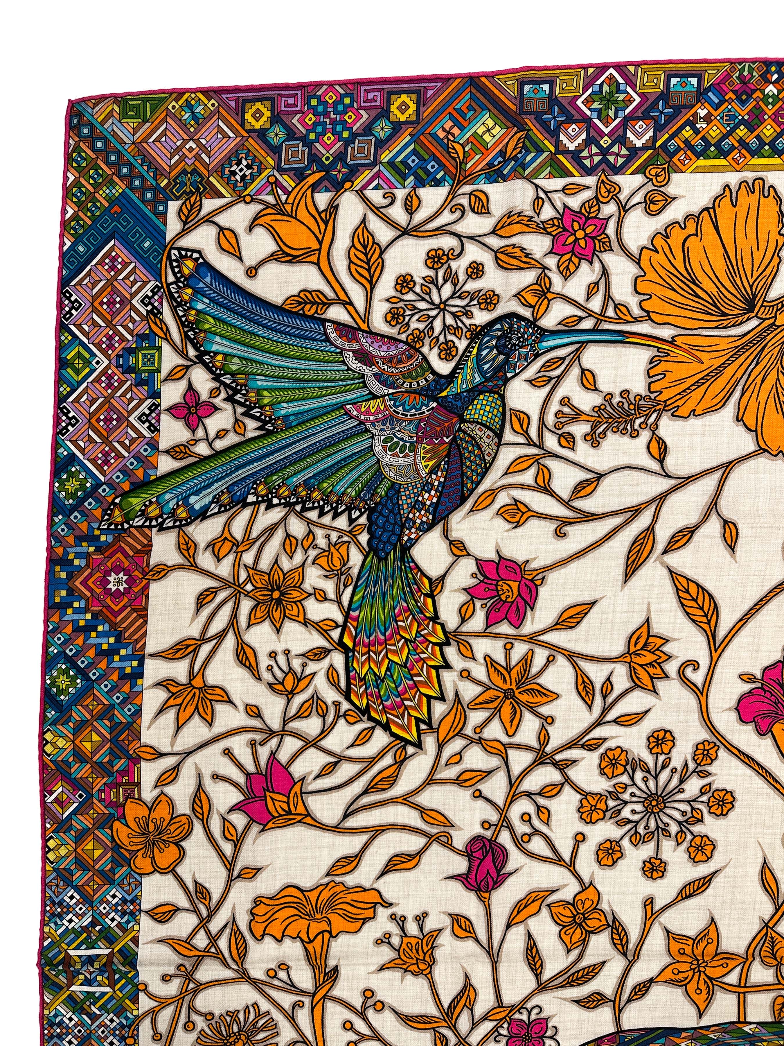 Hermès Le Jaguar et le Colibri Cashmere Silk 140